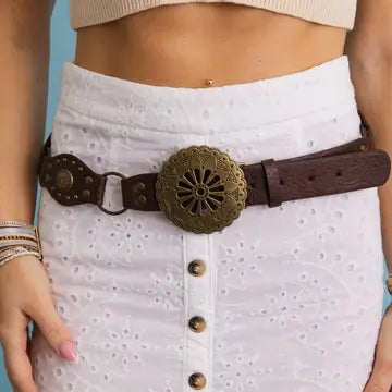Western Concho Medallion Belt with Antiqued Metal Accents