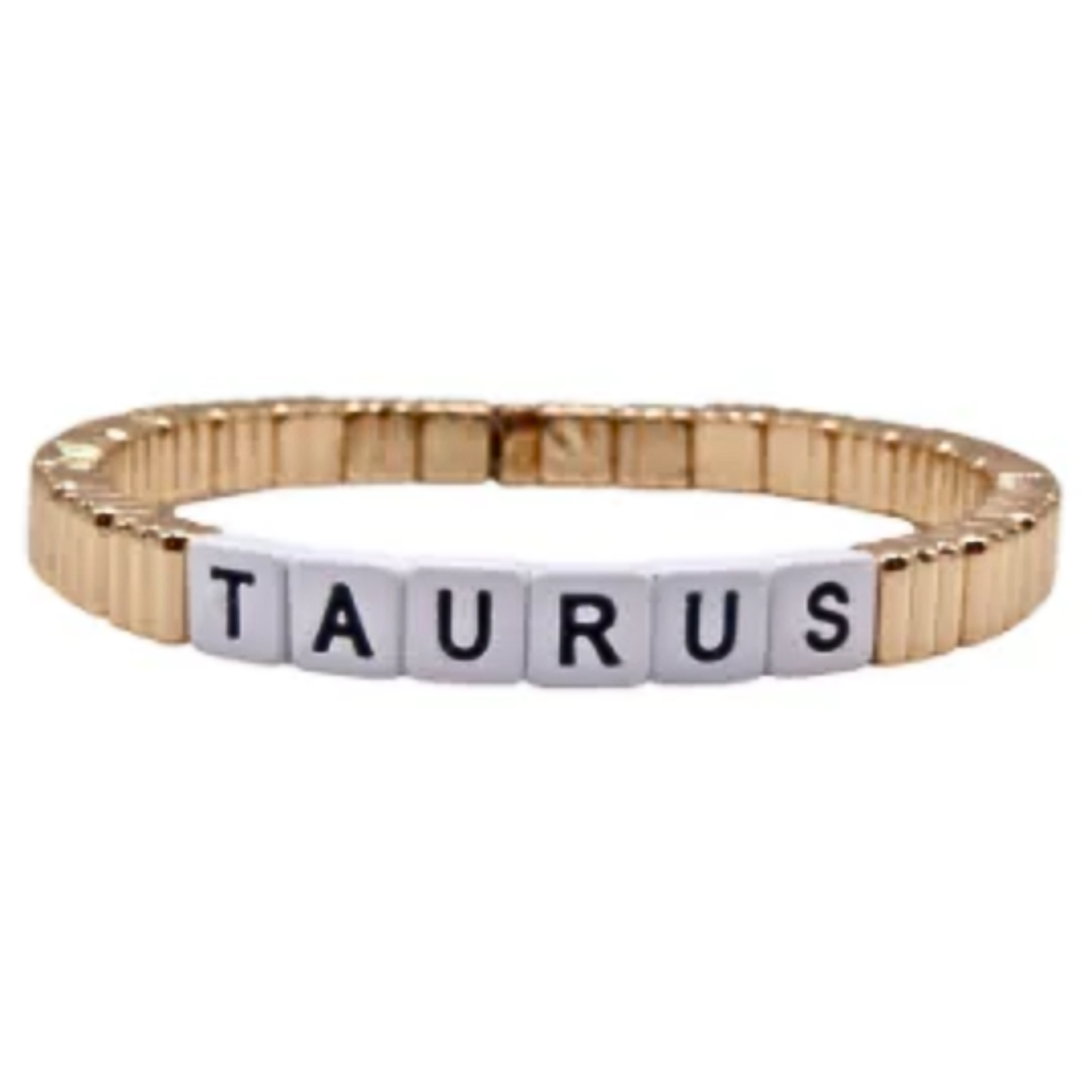 Stackable gold line bracelet featuring zodiac sign charms by la lumiere ny, displayed elegantly on a soft background.