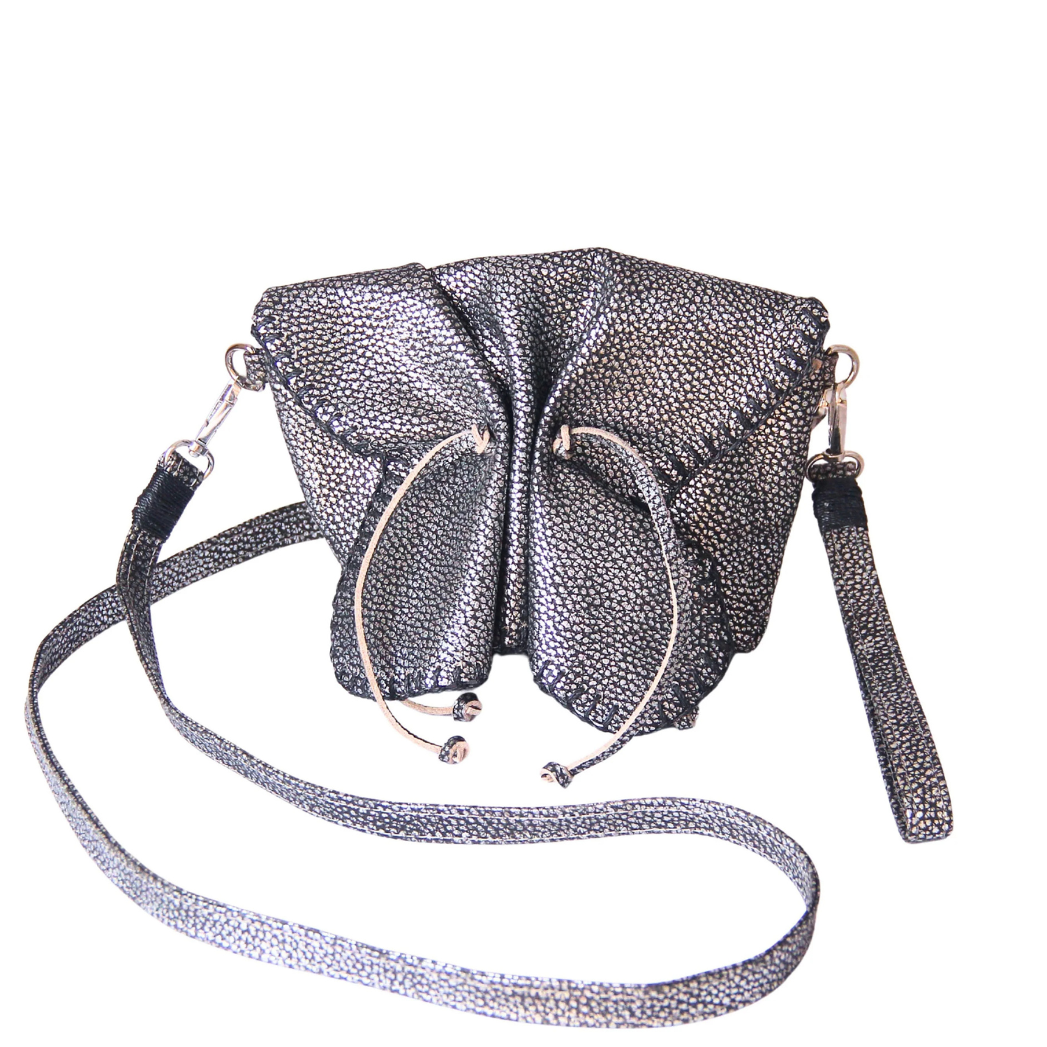 Carlos Falchi mini butterfly crossbody bag with colorful butterfly print and adjustable strap, compact and stylish accessory.