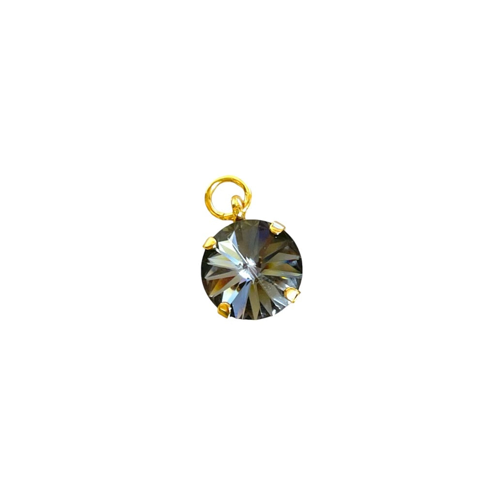 Black patina crystal charm designed for hoops or necklaces, showcasing intricate detailing and elegant shine.