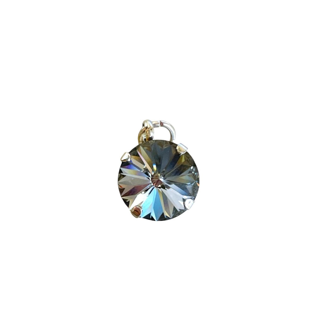 Black patina crystal charm designed for hoops and necklaces, featuring a unique textured finish and elegant sparkle.