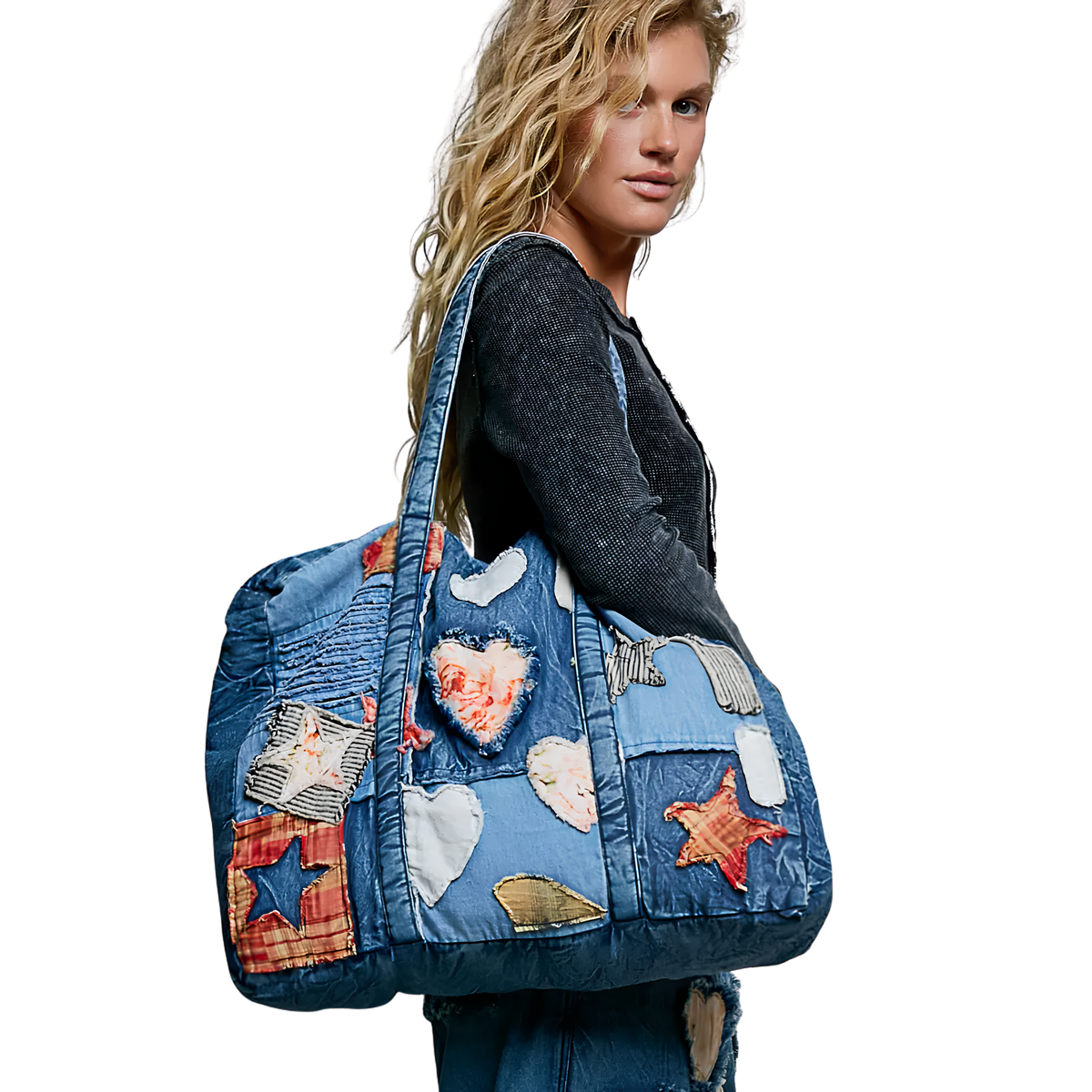 Unique Mix Patchwork Vintage Denim Casual Tote Bag