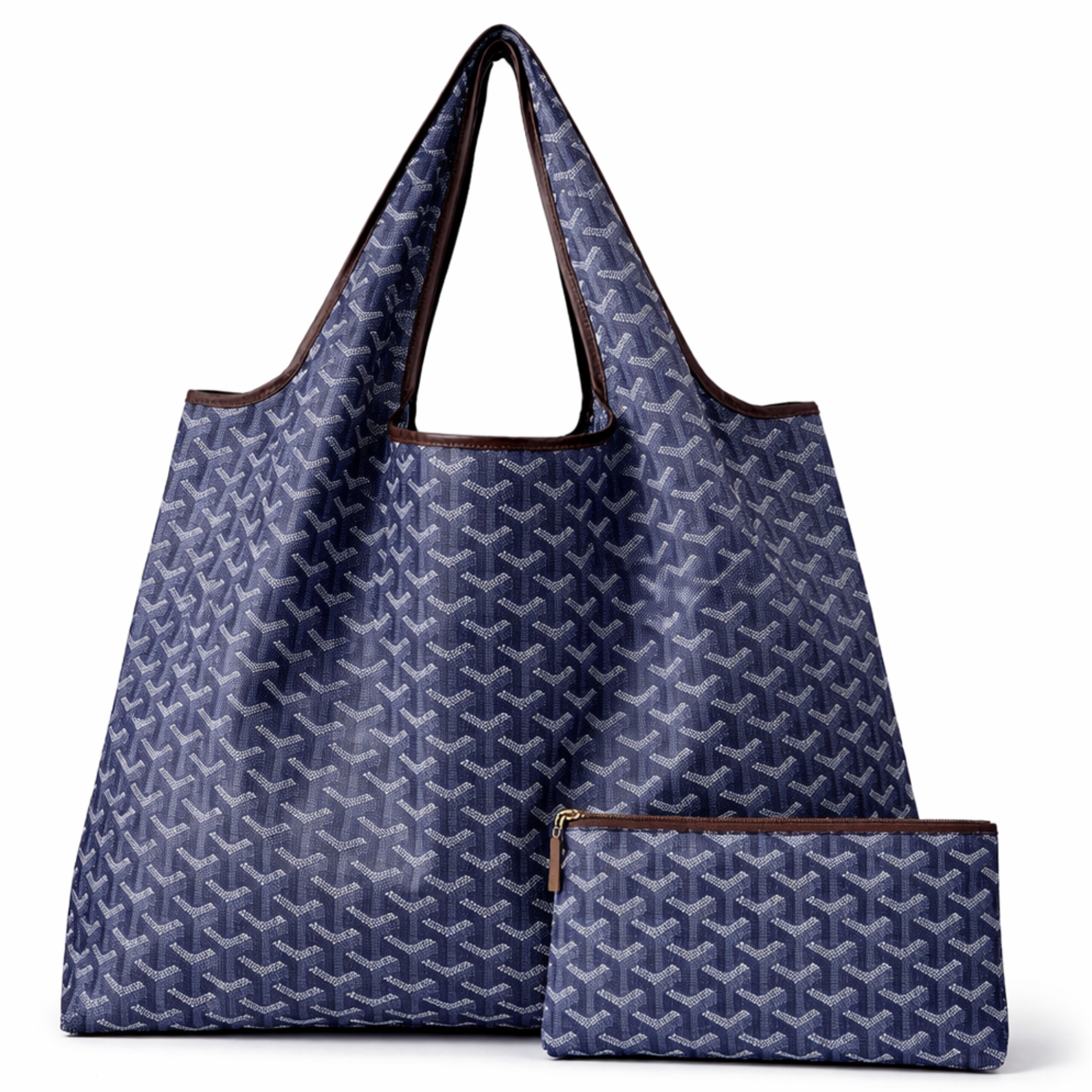 Chevron eco-friendly foldable nylon tote bag by private label, showing its compact, reusable design with chevron pattern.
