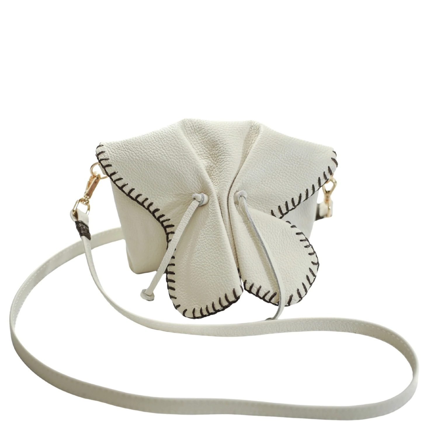 Carlos Falchi Mini Butterfly crossbody bag with adjustable strap, featuring butterfly-shaped design and textured leather exterior.