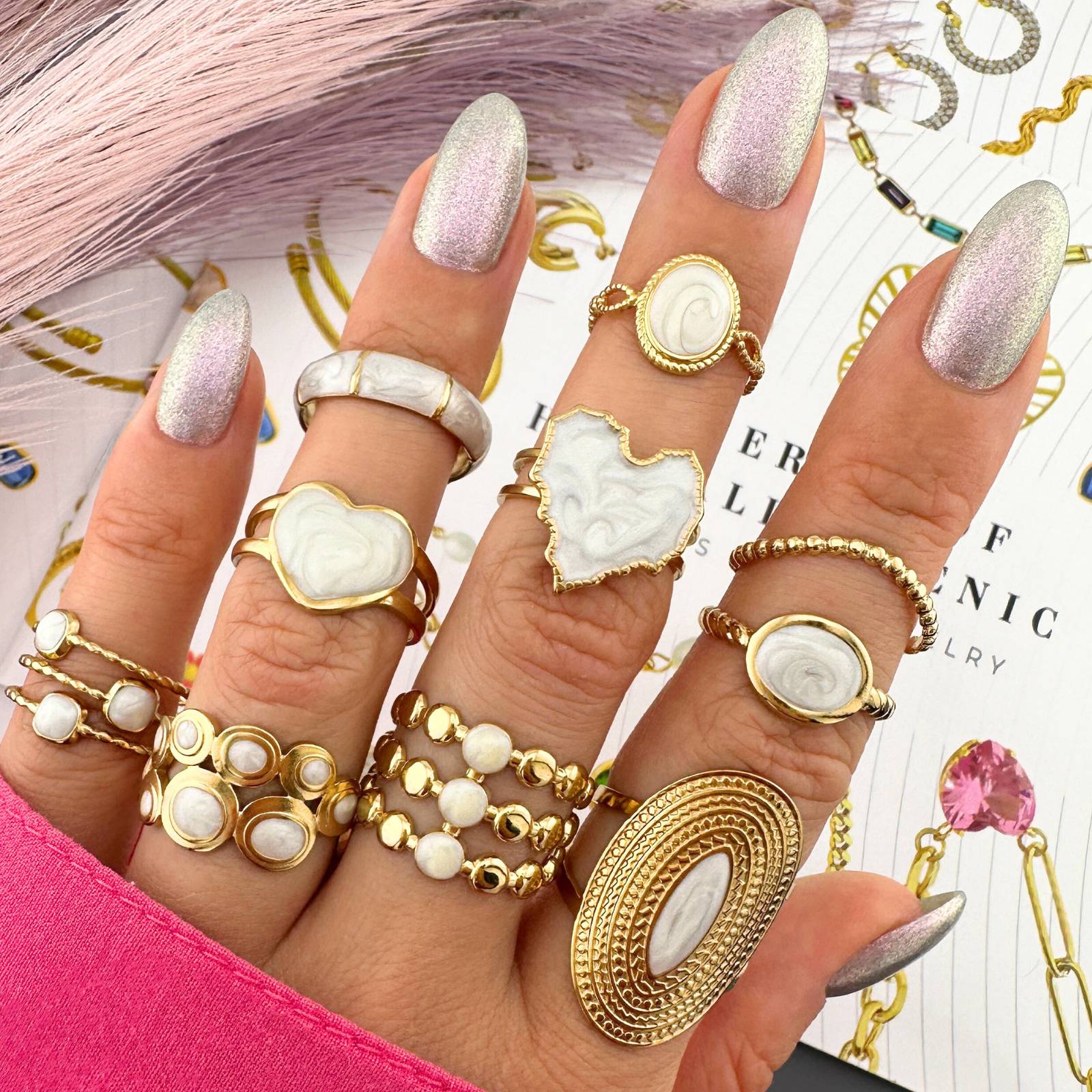 18K gold plated steel Shimmer Heart Ring featuring a sparkling heart design, perfect for elegant accessories.