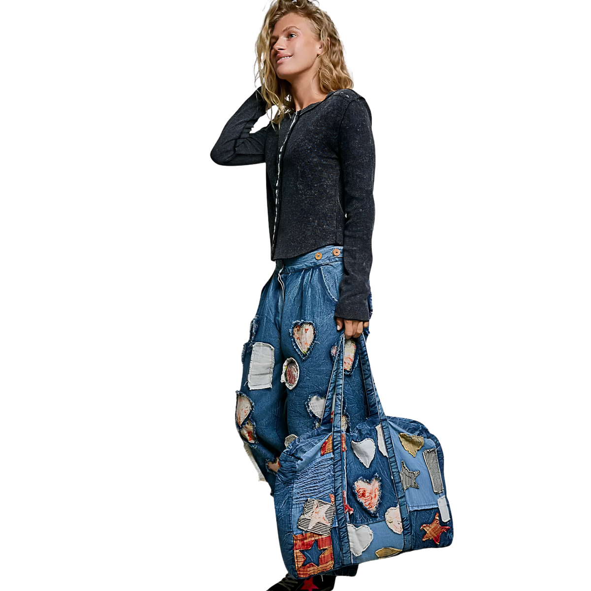Unique Mix Patchwork Vintage Denim Casual Tote Bag