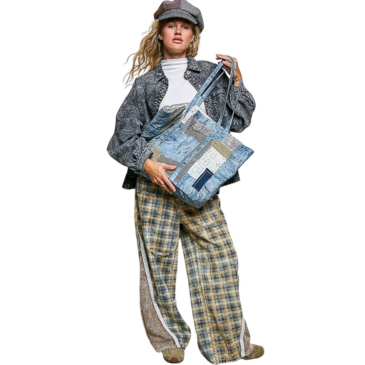 Unique Mix Patchwork Vintage Denim Casual Tote Bag