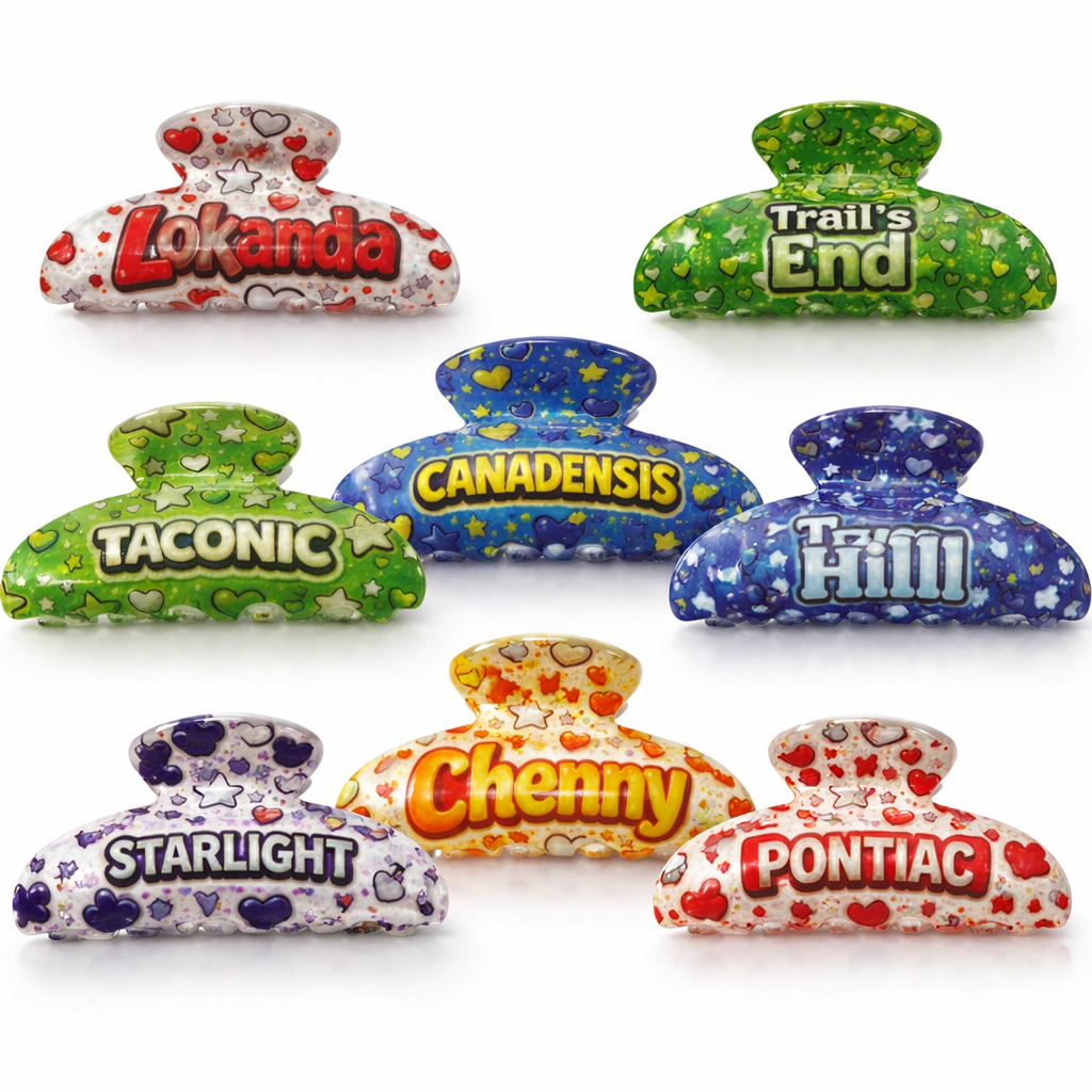 Vintage-style Private Label retro camp hair clips with metal clasp and colorful design for securing hair.
