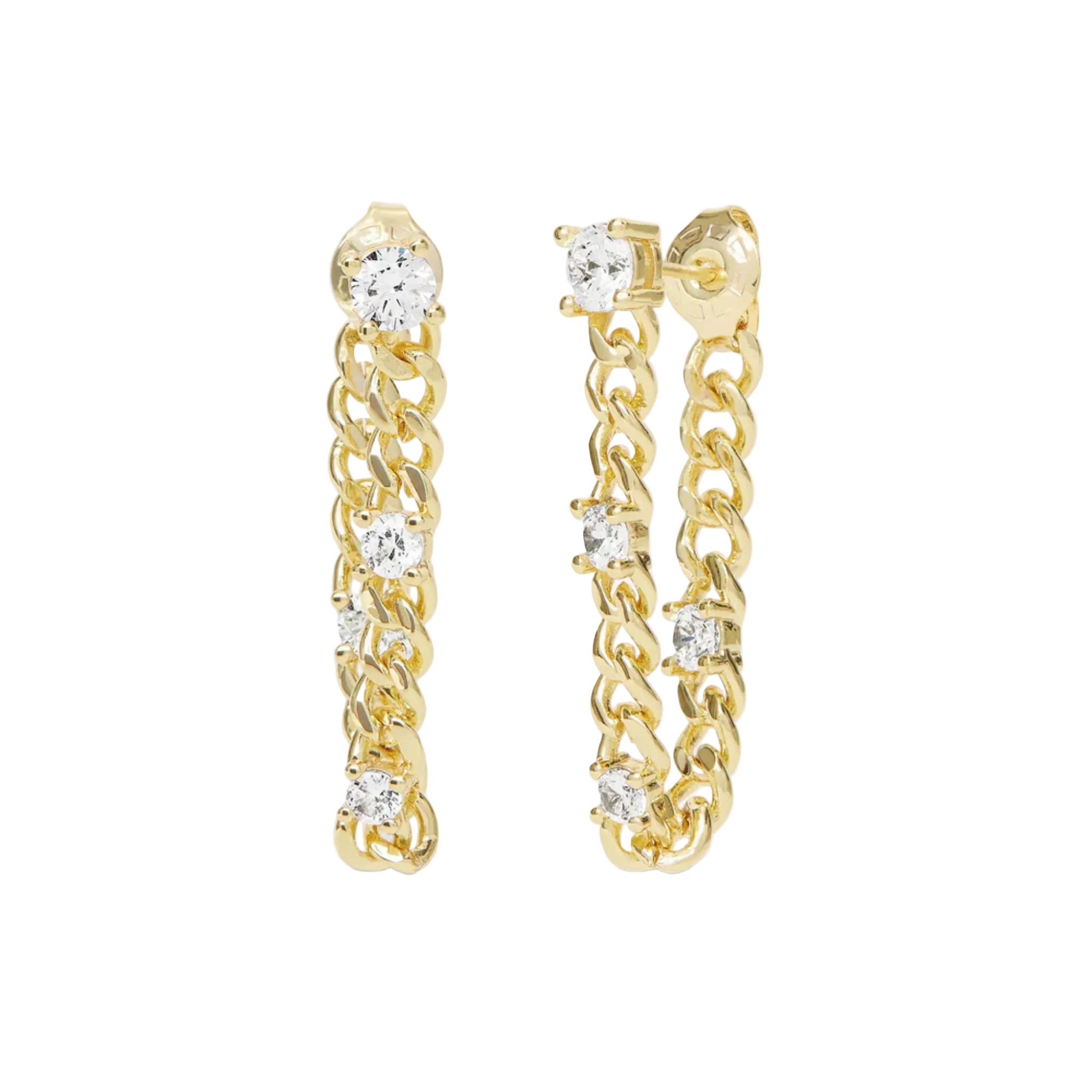Melinda Maria Julian Triple Diamond Soft Chain Hoops, featuring three diamond accents and a delicate chain design.