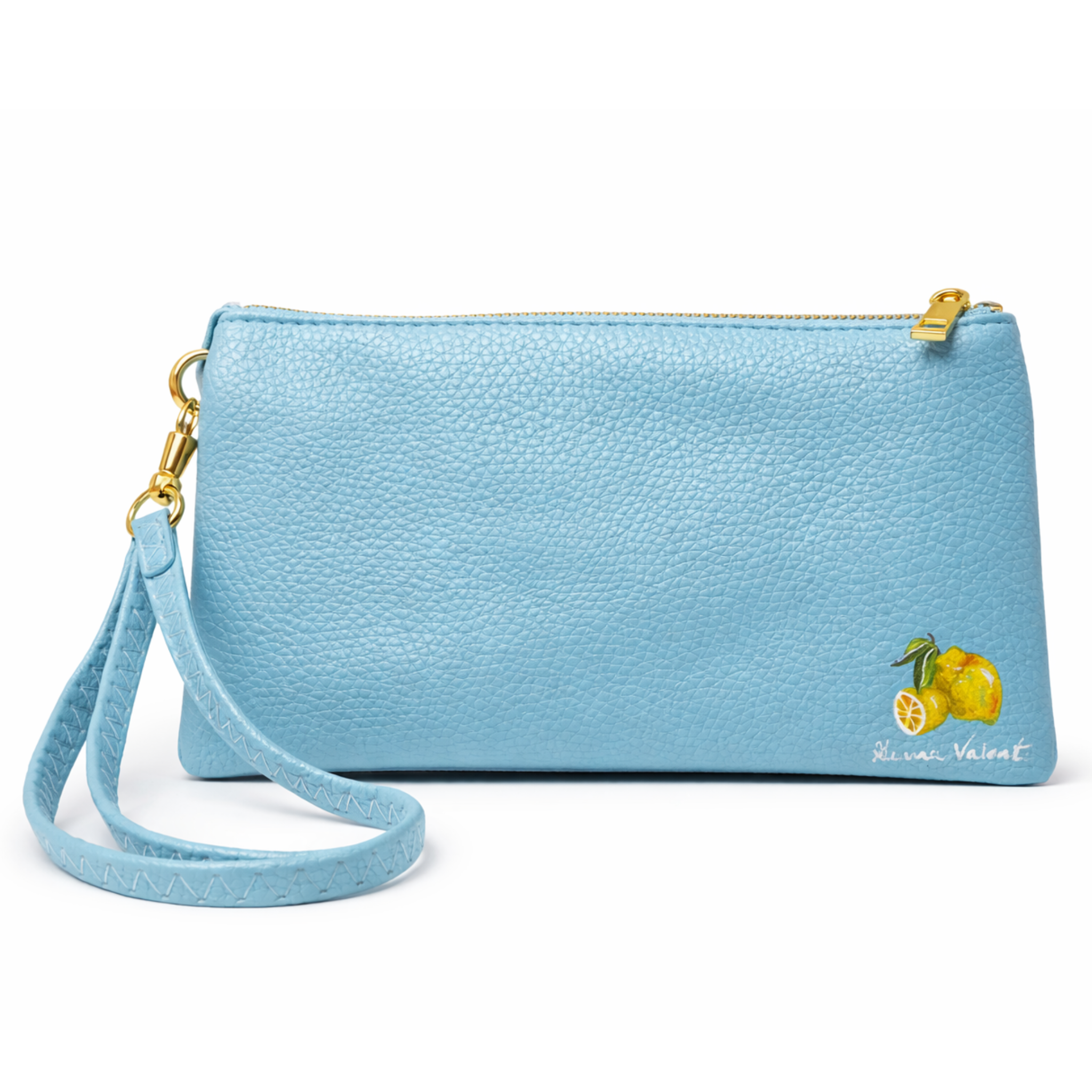 Hand-painted Gianna Valente wristlet from the Lets Bag It collection, featuring vibrant floral artwork and compact design.
