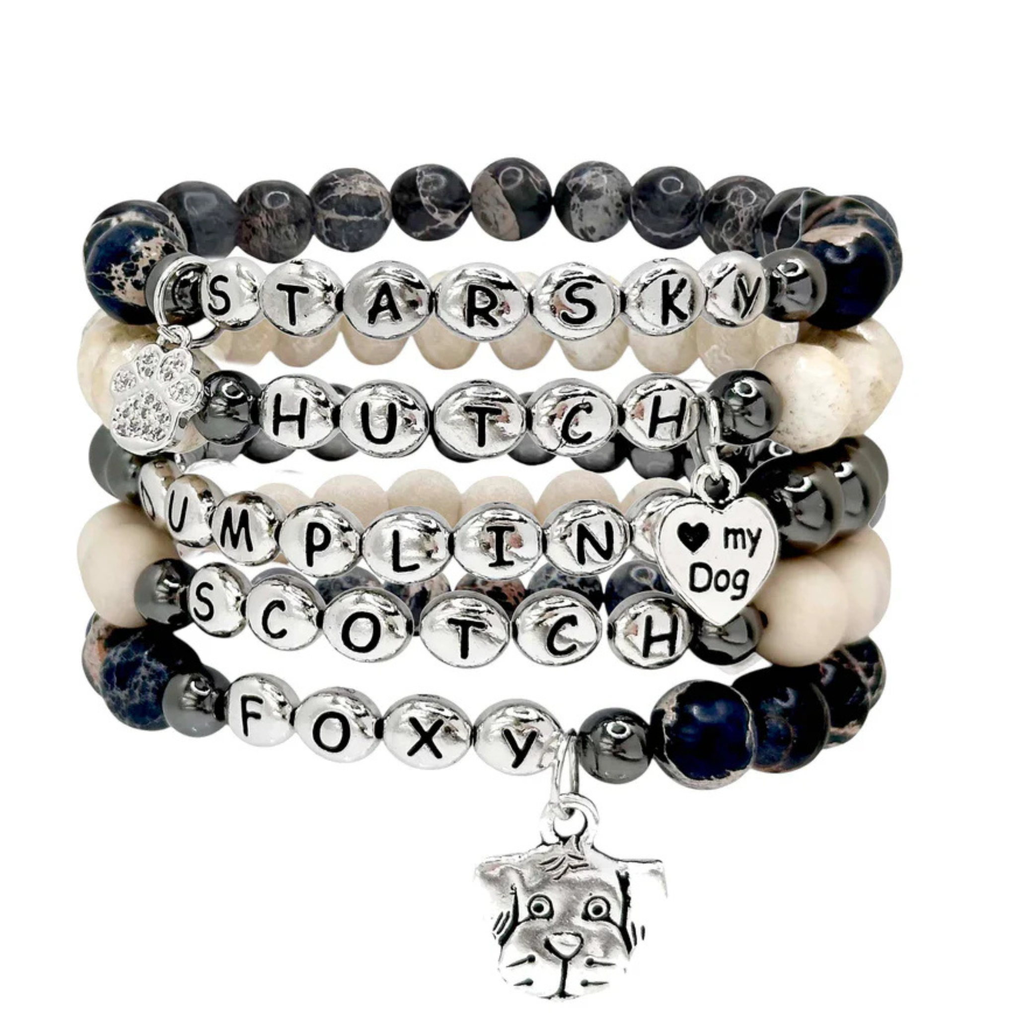 Personalized Carrie Dog Lover Bracelet by Love Lisa X Lets Bag It, featuring a stylish dog-themed charm on a silver bracelet.