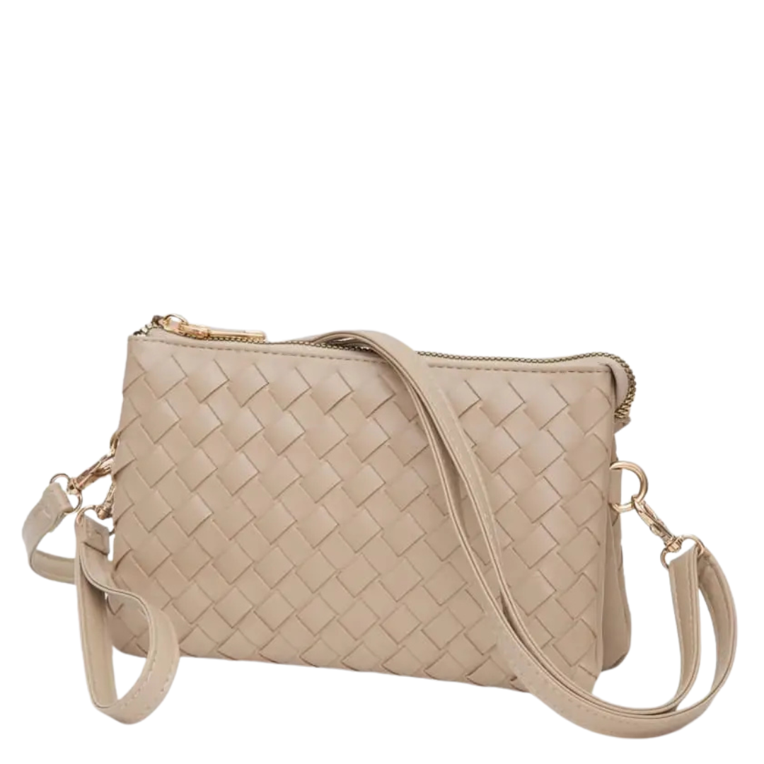 Woven Three Compartment Crossbody Wristlet Bag