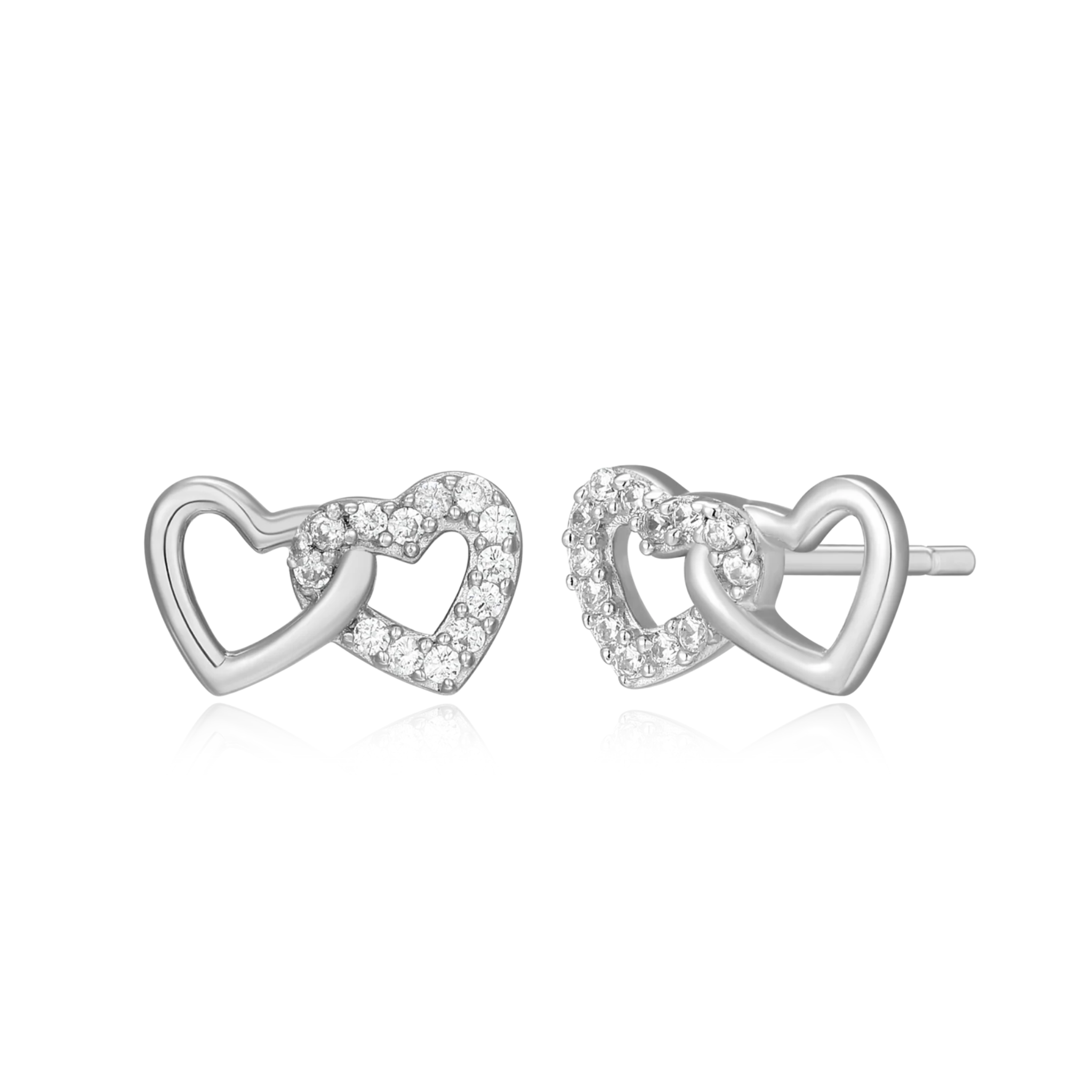 Open Twin Heart Stud Earrings in Rhodium Plated Sterling Silver - Let's Bag It
