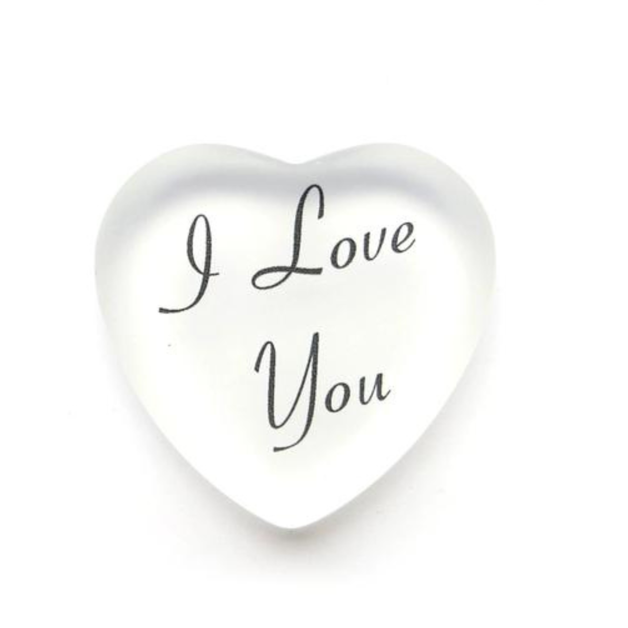 I Love You Frosted Glass Heart, Printed Word Stone - Let's Bag It