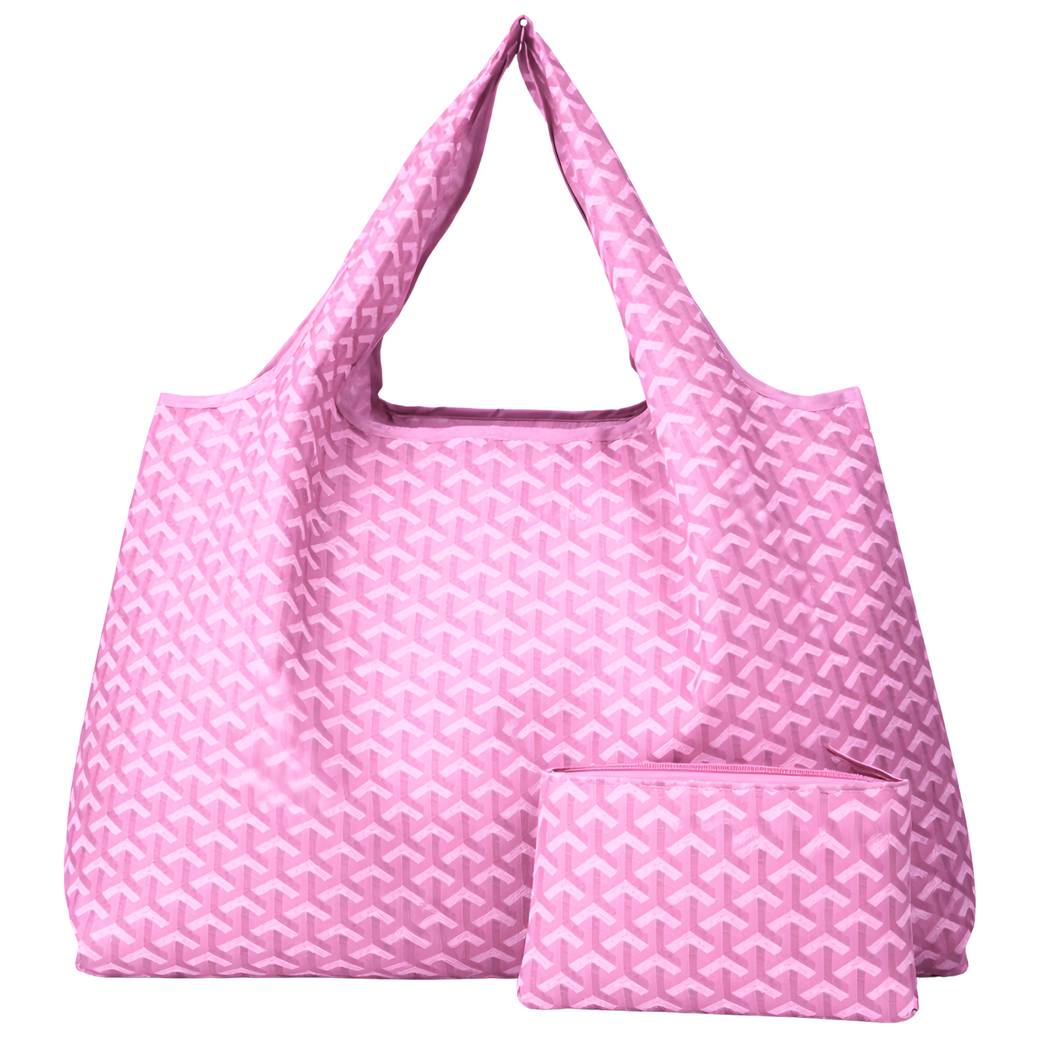 Chevron eco-friendly nylon tote bag by private label, showing its foldable, reusable design with a chevron pattern.