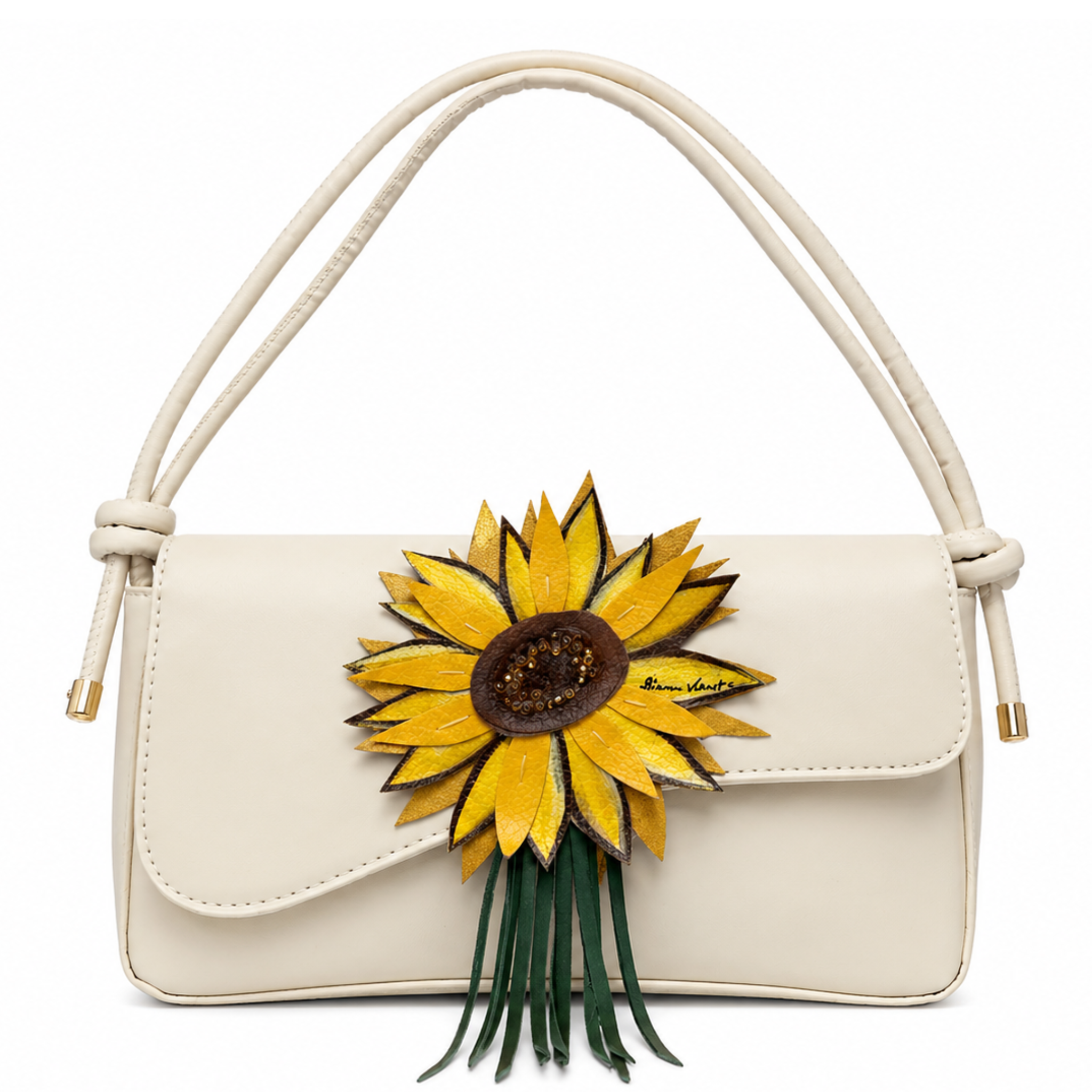 Gianna Valente x Lets Bag It sunflower shoulder bag with adjustable strap and floral design, crafted from durable material.