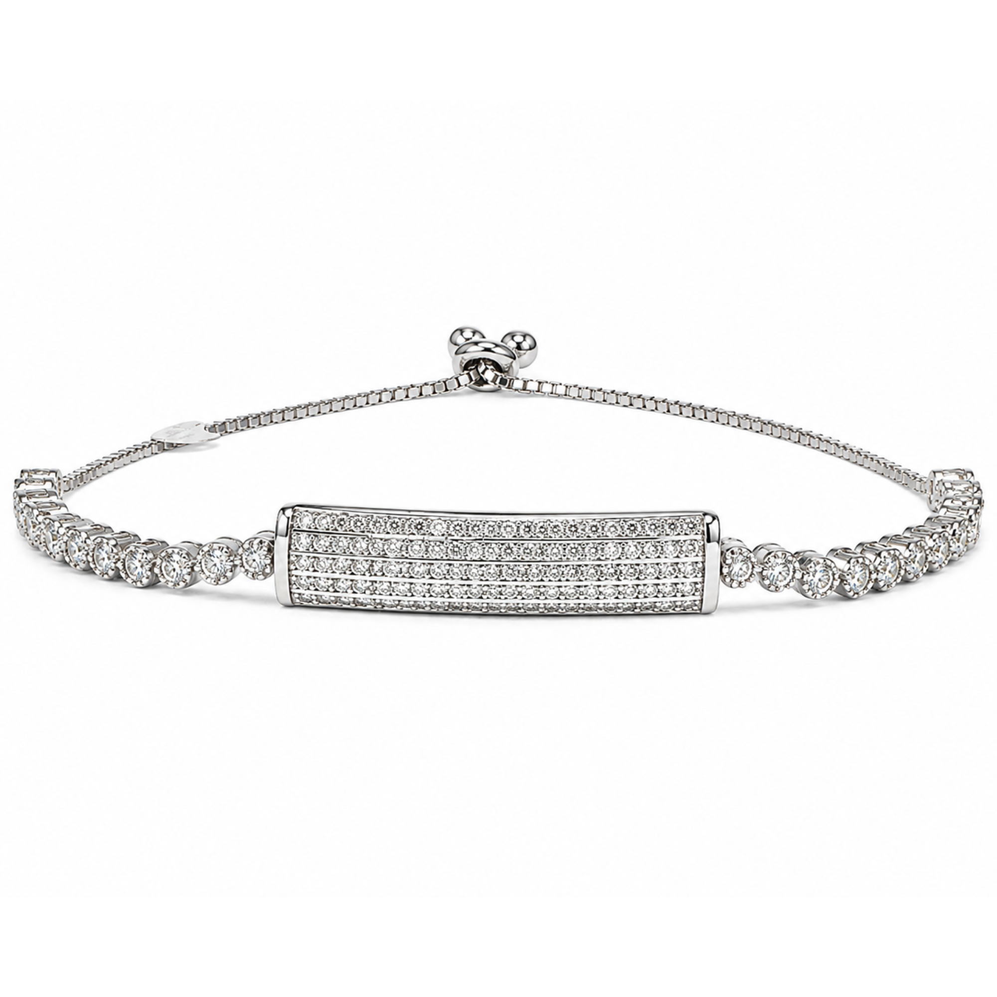 Sterling Silver Platinum Handset Pavé Bar Bracelet - B1690SS
