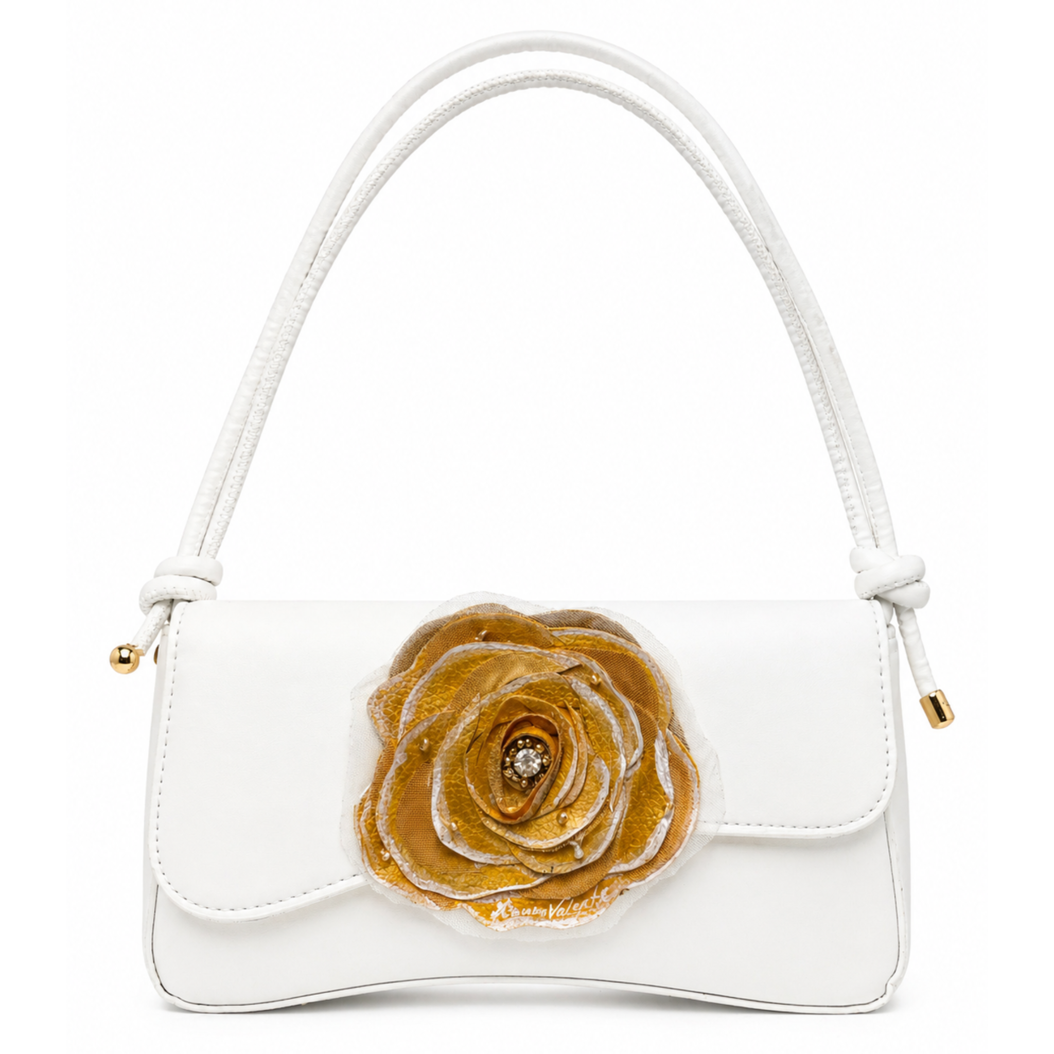 Elegant Gilded Rose handbag by Gianna Valente x Lets Bag It, featuring a luxurious gold-embellished design and structured shape.