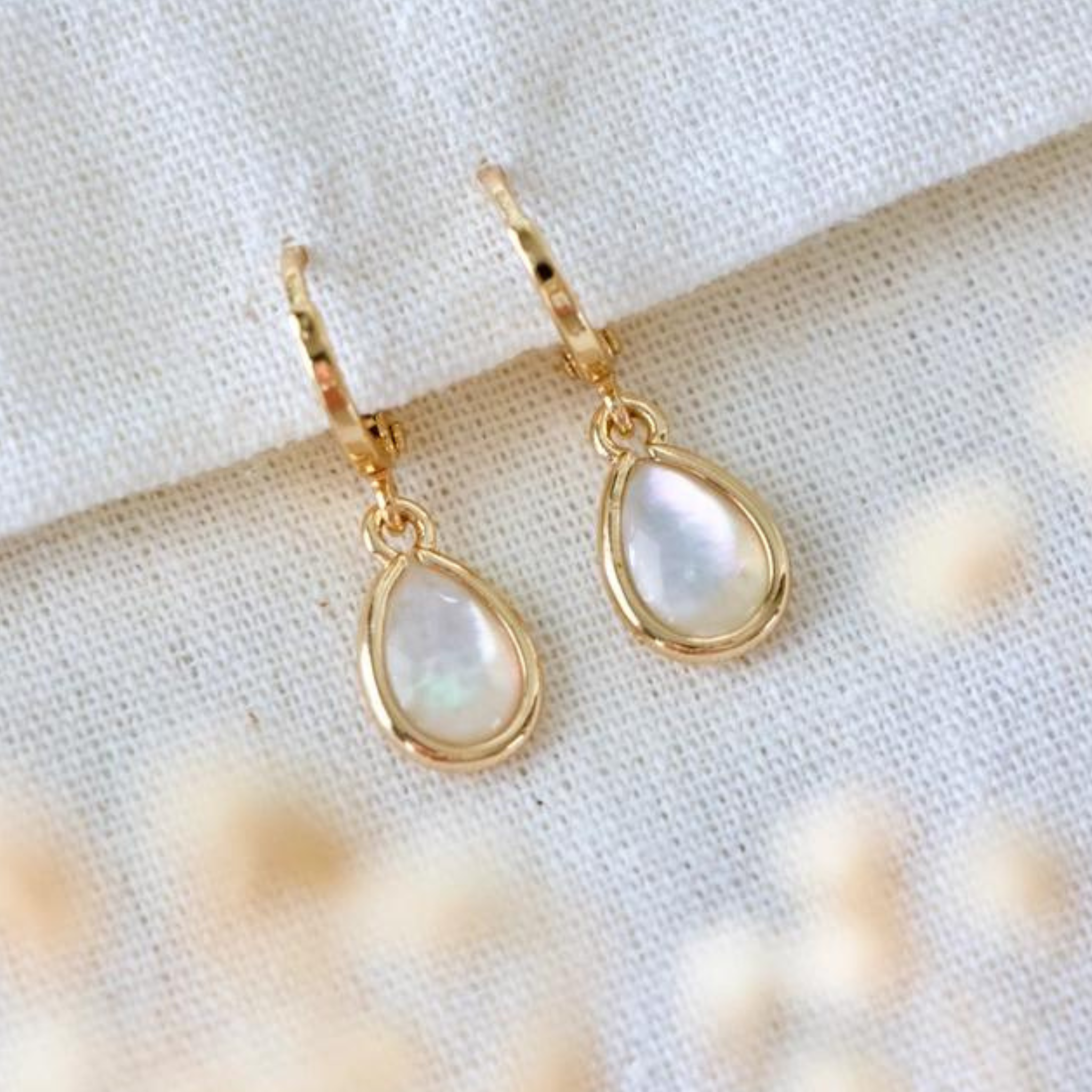 Mother of Pearl Teardrop Huggie Earrings - Let's Bag It