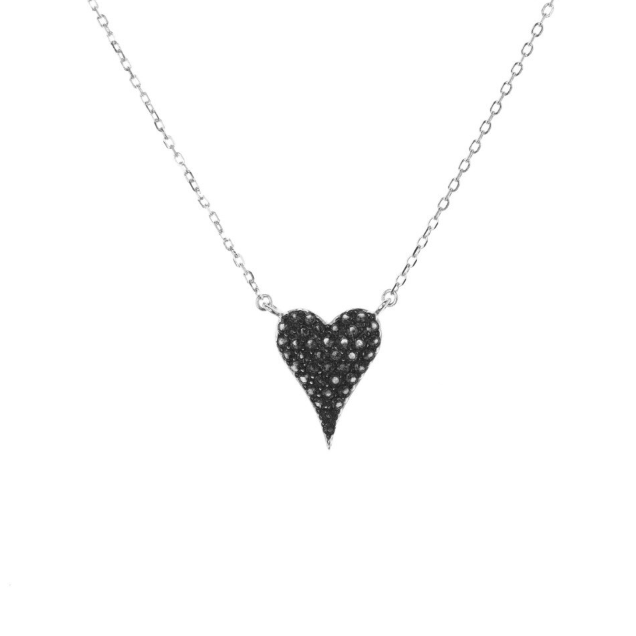 10MM Pave Heart Sterling Silver Necklace - N1574B