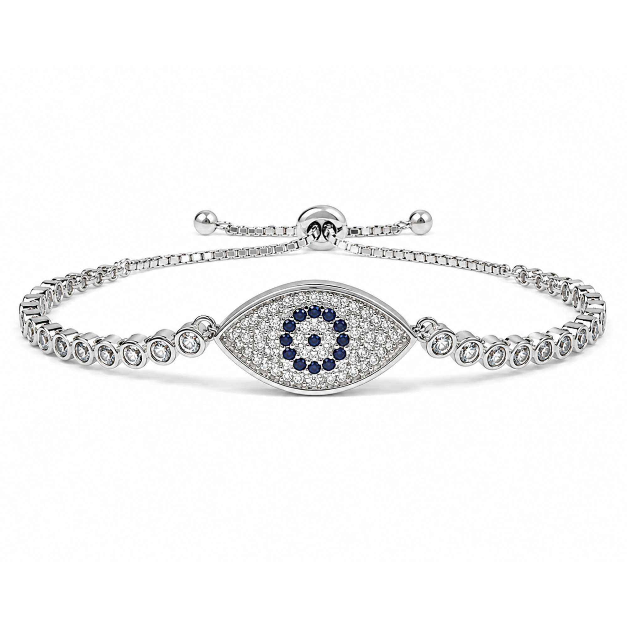 Evil Eye Sterling Silver Pulley Bracelet