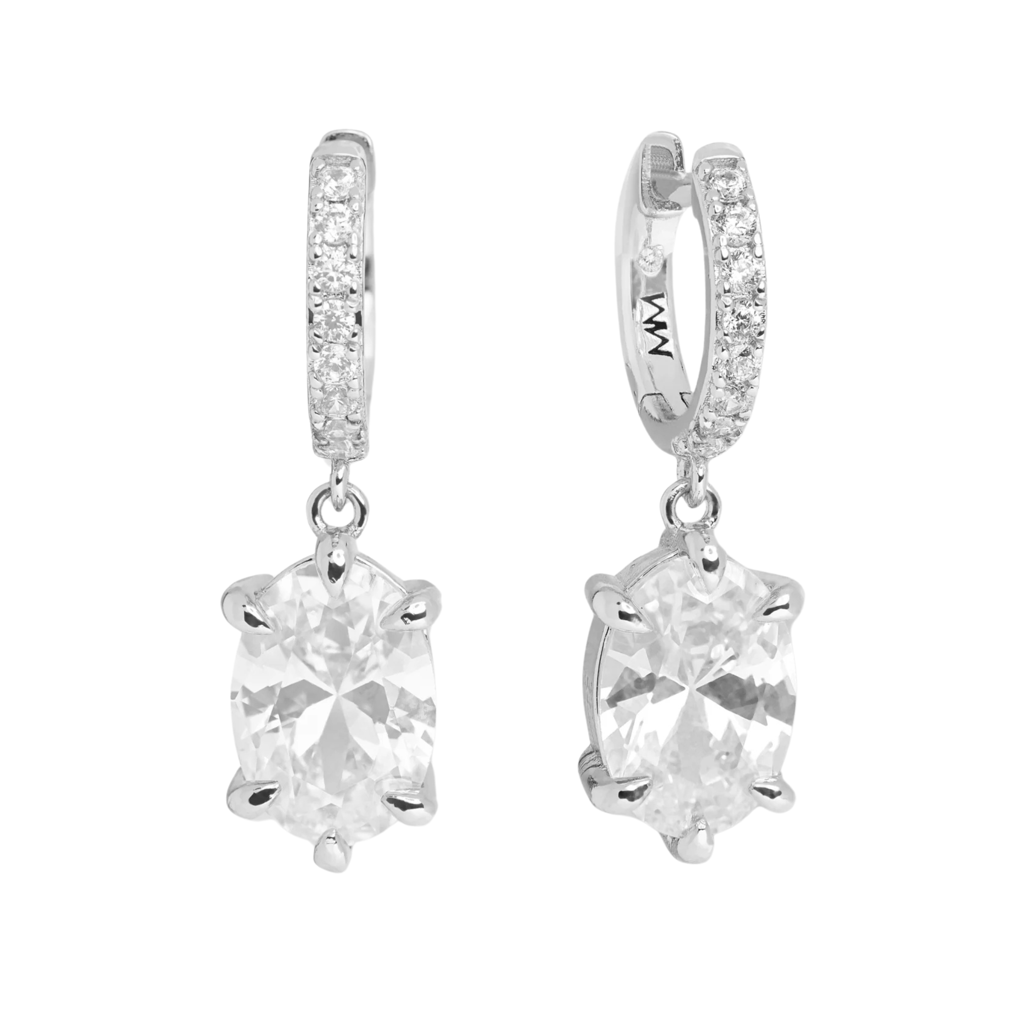 Silver She's On Point earrings by Melinda Maria featuring white diamondette accents and a sleek, modern design.