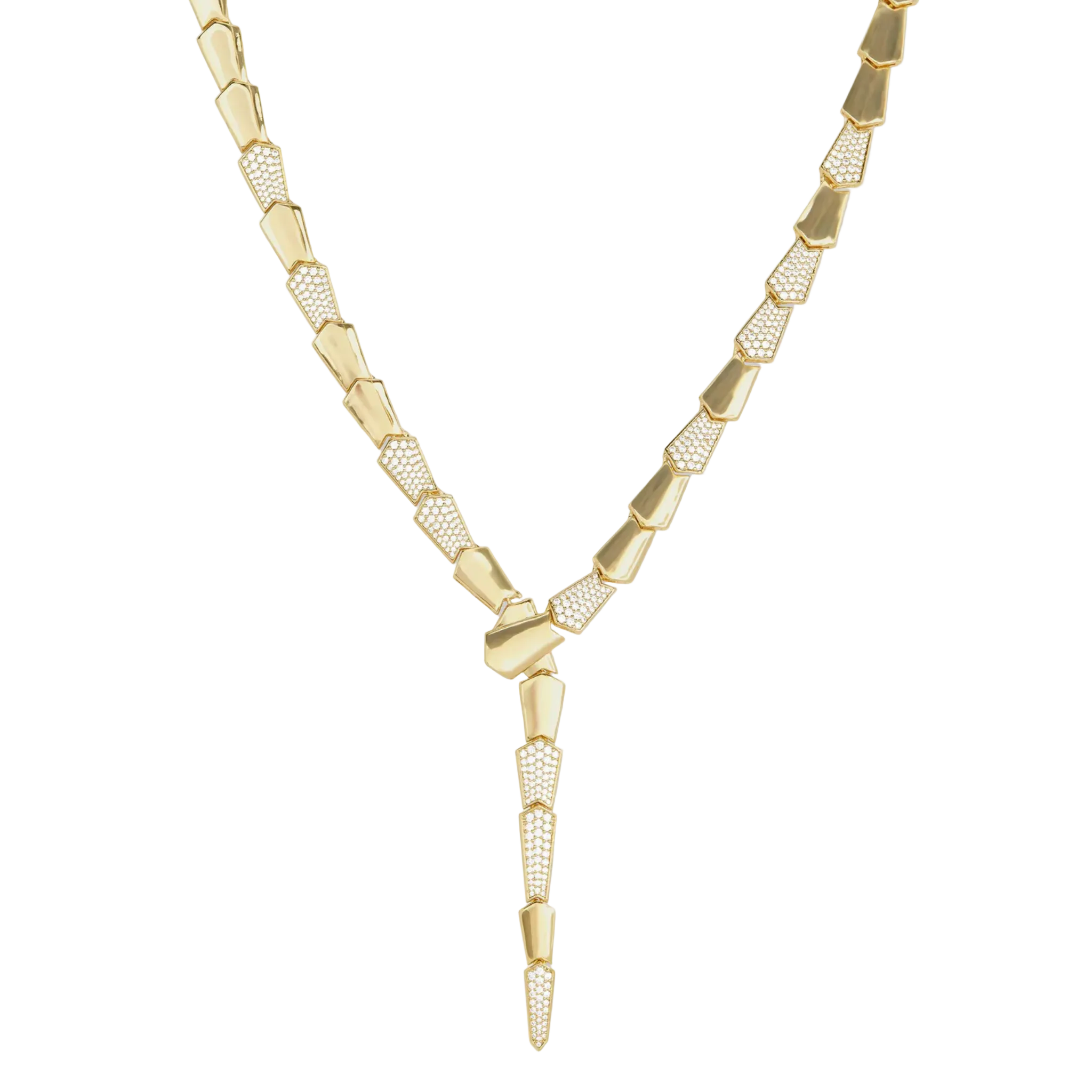 Melinda Maria Pavé XL Serpent Lariat necklace featuring a sleek serpent design adorned with sparkling pavé details.