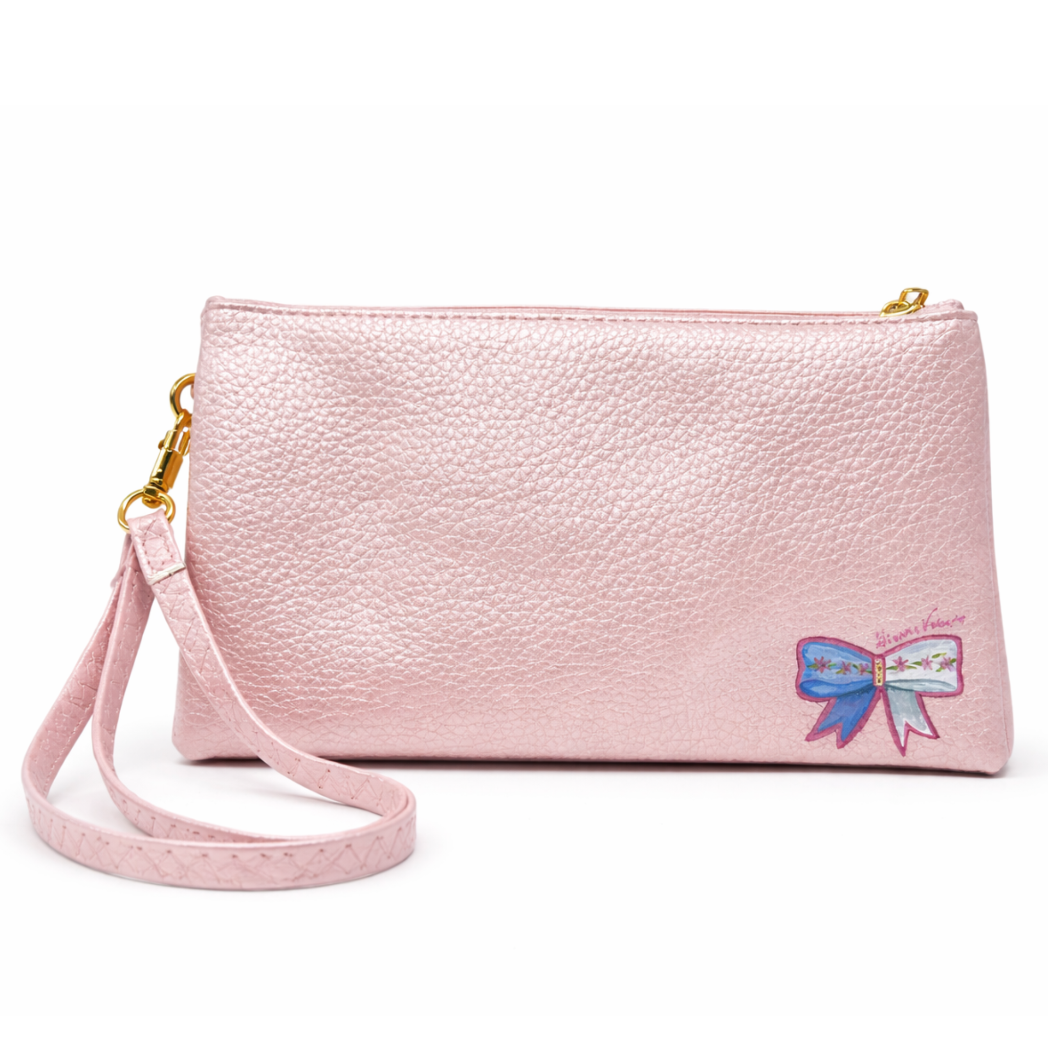 Hand-painted wristlet from Gianna Valente x Lets Bag It collection, featuring vibrant floral designs on a compact leather wristlet.