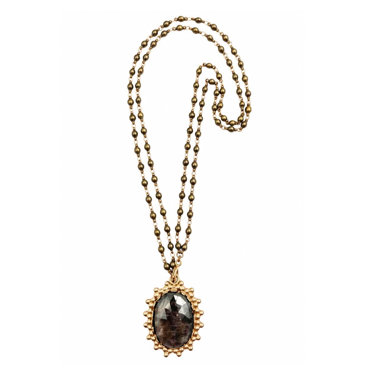 Lock and Key large oval gemstone necklace featuring a polished gemstone pendant on a delicate chain.