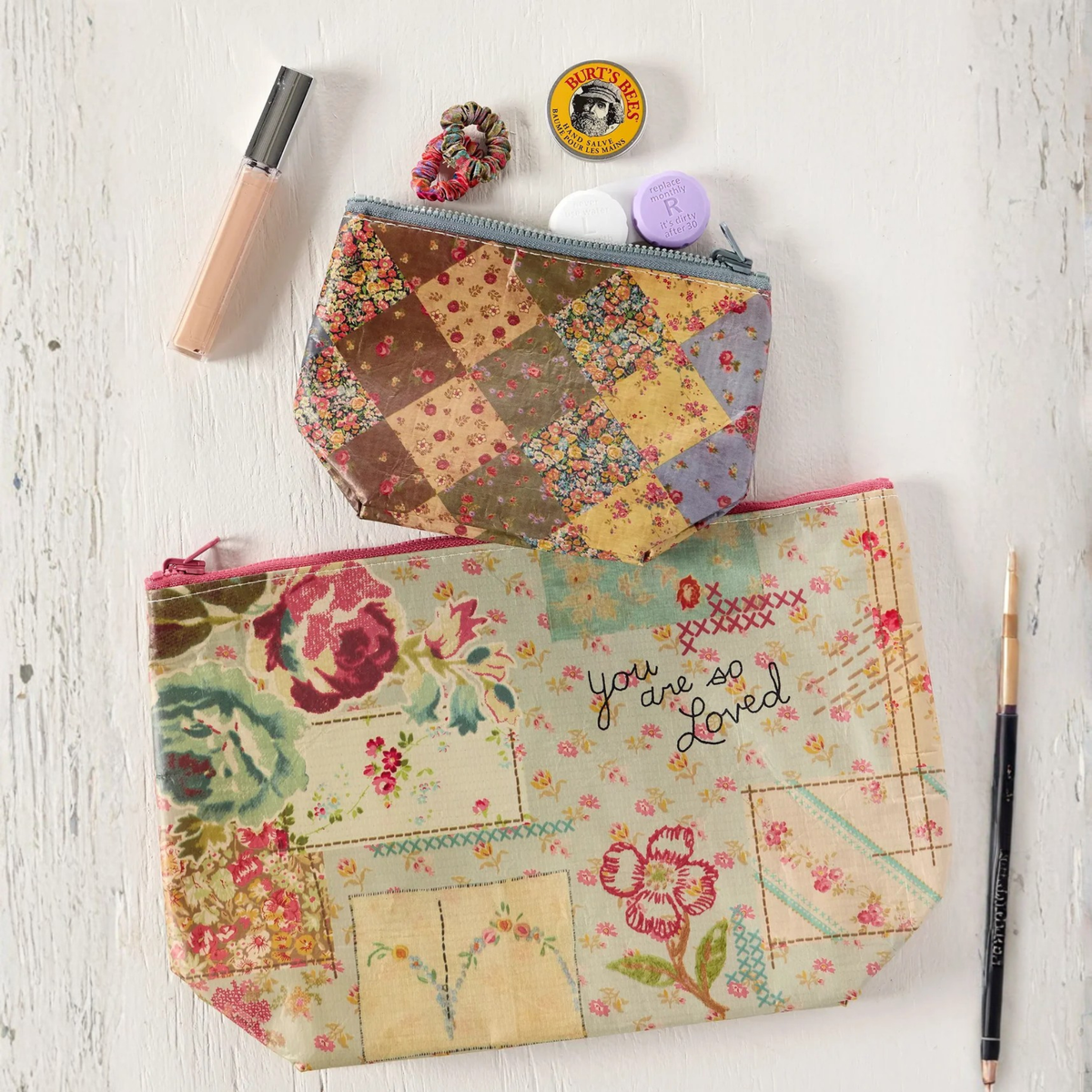Recycled Reversible Zipper Pouches, Set of 2