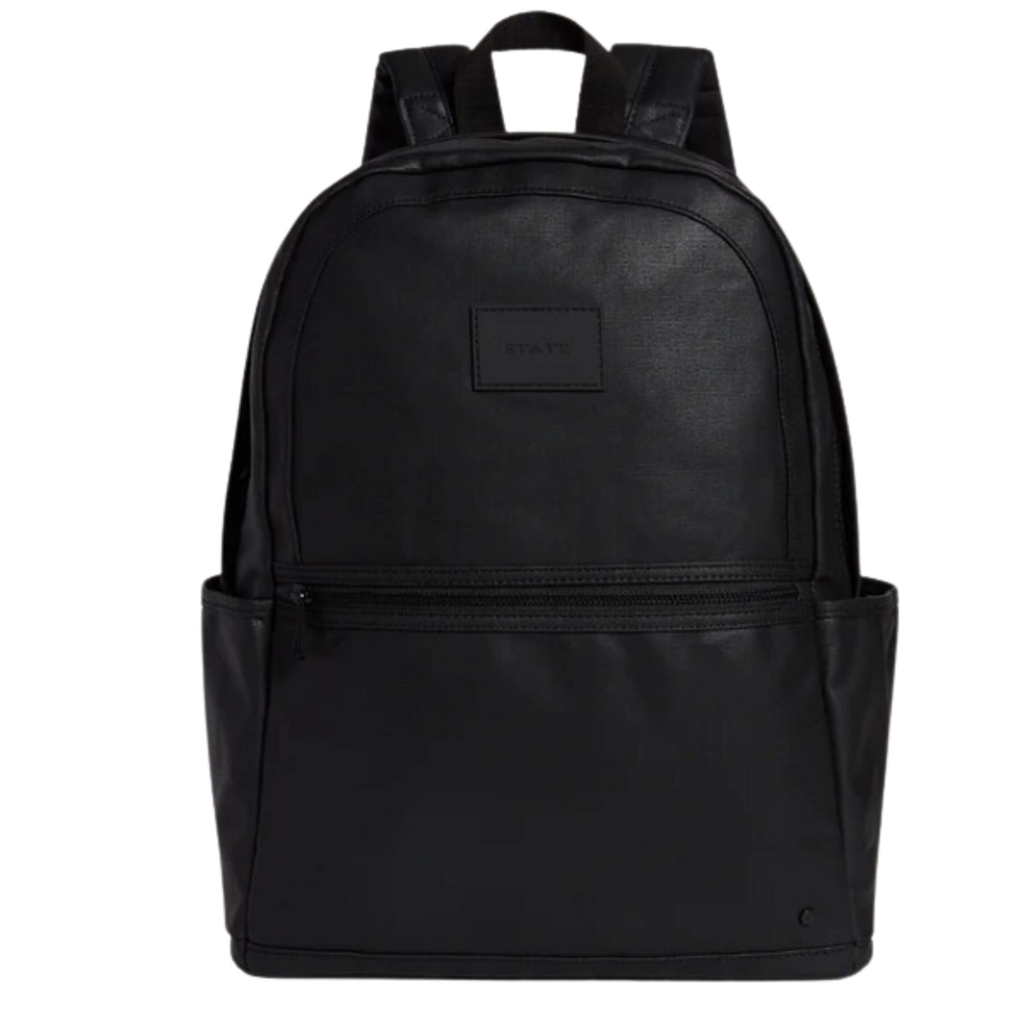 Black Kane Double Pocket Large Coated Backpack by STATE Bags with multiple compartments and adjustable shoulder straps.