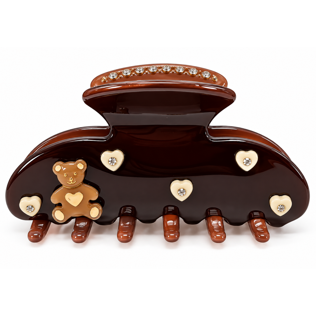 Teddy Bear W Rhinestone Hearts Hair Clip