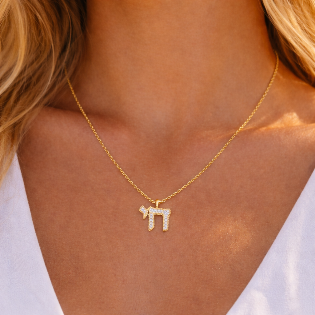 Private label Chai CZ necklace featuring a delicate chain and elegant pendant, perfect for stylish accessorizing.