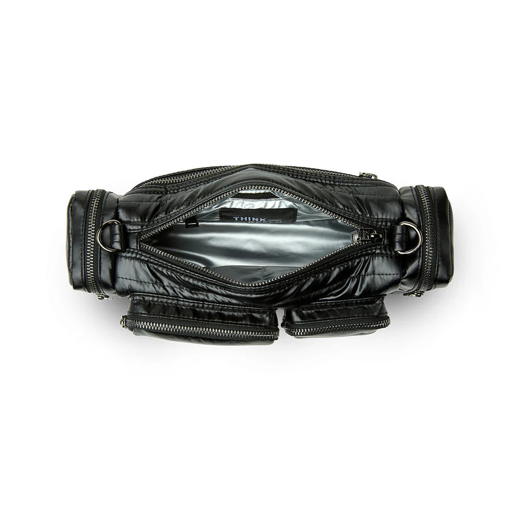 Black Lady Cargo shoulder bag by Think Royln with pearl accents and multiple compartments, stylish and functional for everyday use.