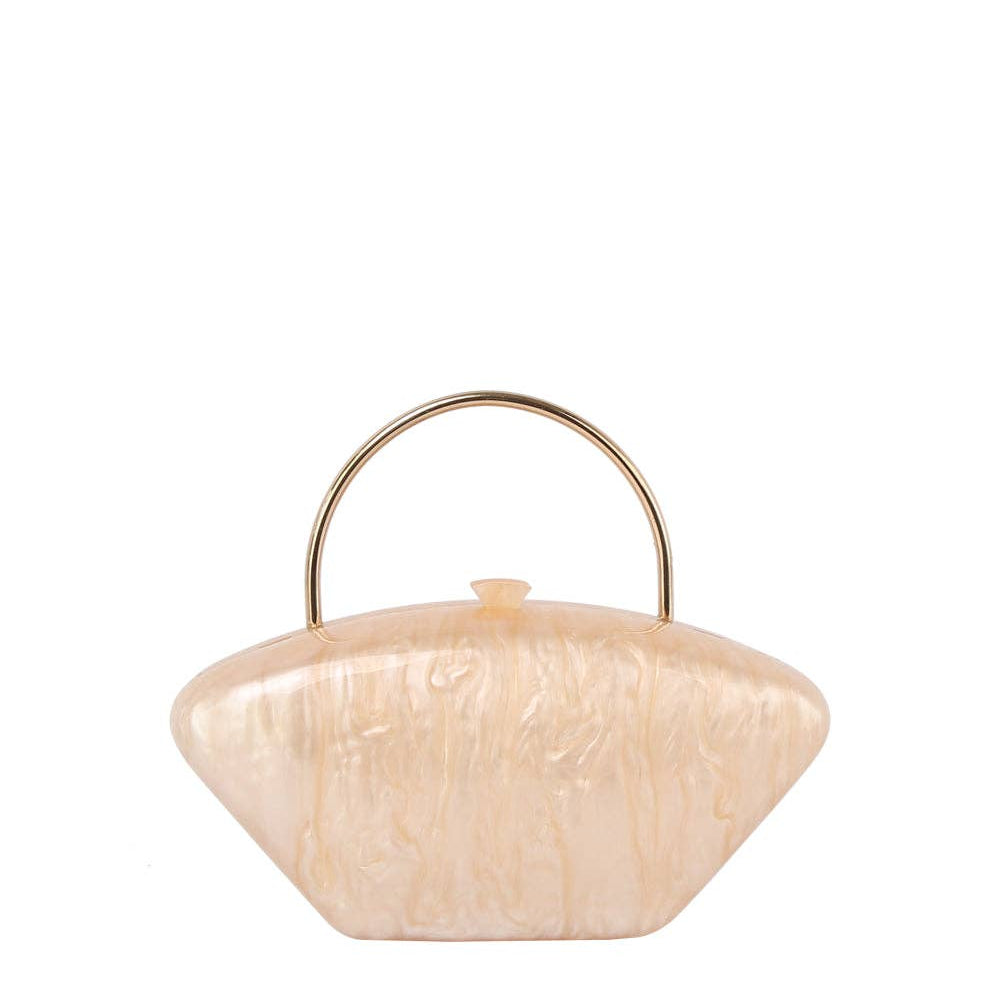 Clear acrylic clutch by Private Label with a sleek design and metallic accents, perfect for evening outings.