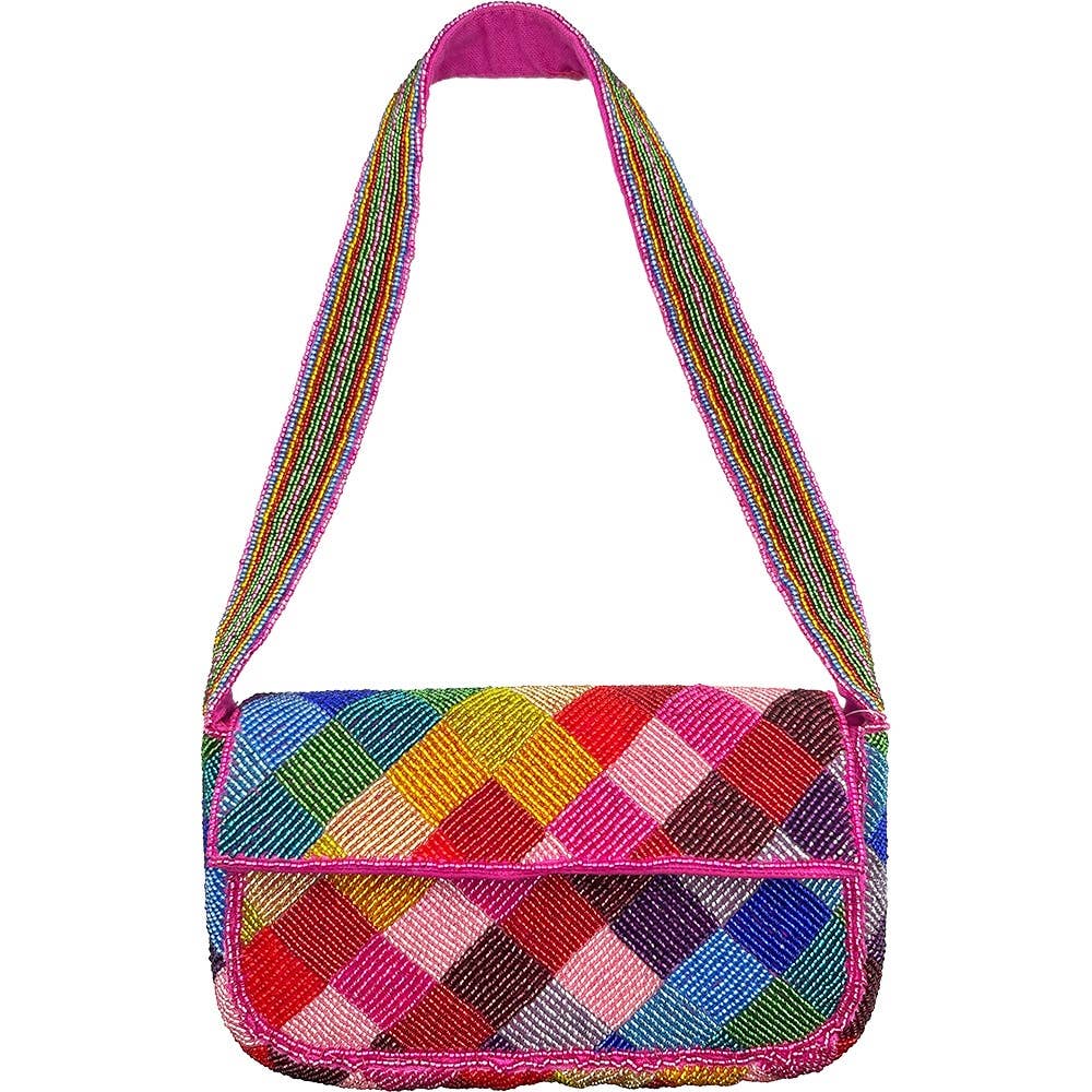 RAINBOW SQUARE BEADED SHOULDER BAG