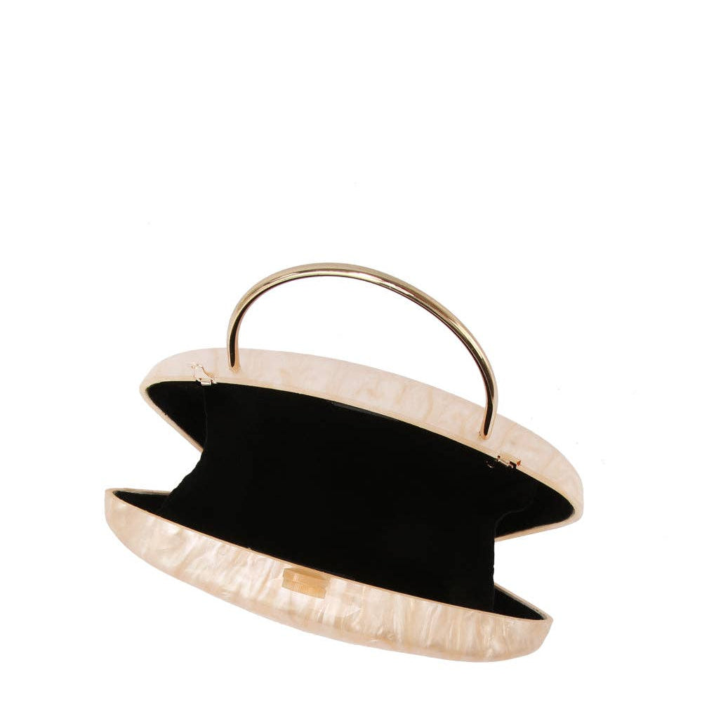 Calin acrylic clutch by Private Label, featuring a sleek transparent design and modern geometric shape.