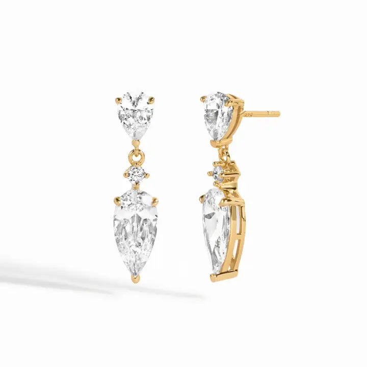 Sami Jewels Juliette Pear Drop Earrings featuring elegant teardrop-shaped design with sparkling details.