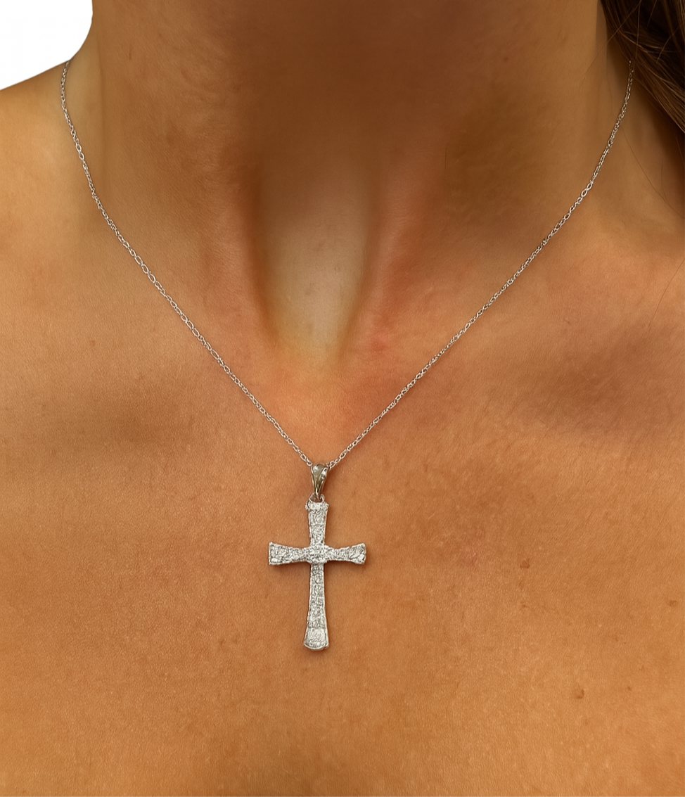Sterling silver 925 rounded cross necklace featuring a sleek design and delicate chain by Private Label Jewelry.