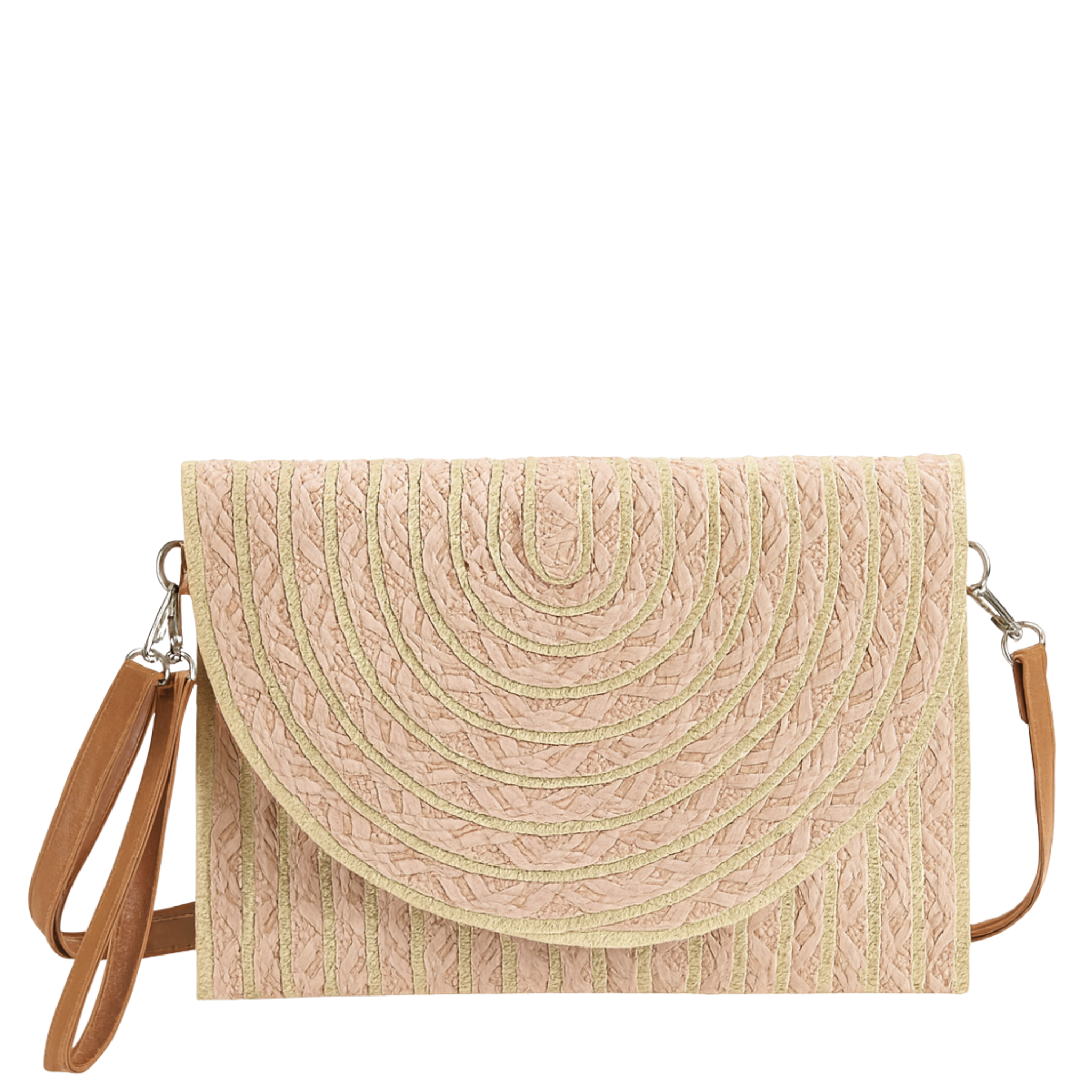Color Striped Two Tone Straw Clutch & Crossbody Bag
