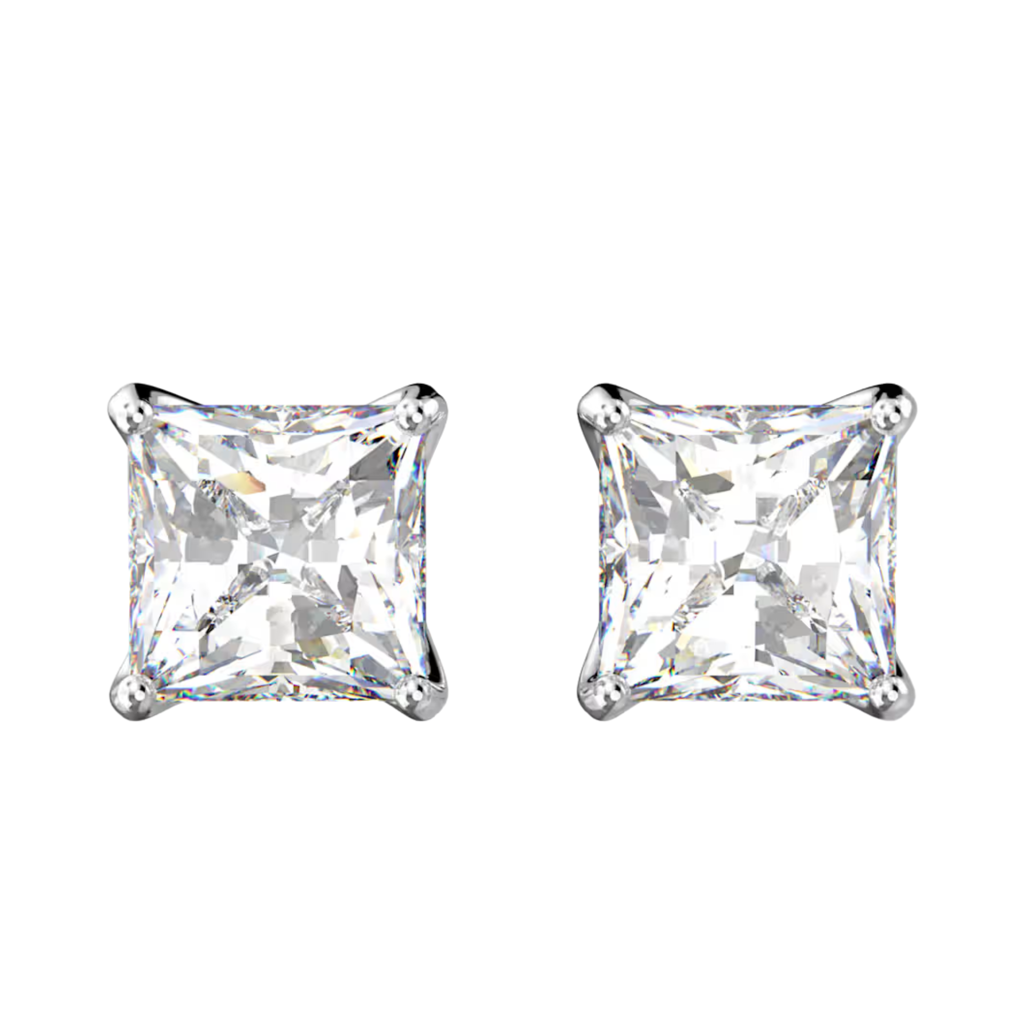 Princess cut sterling silver platinum studs earrings with a sleek, modern design and sparkling facets.
