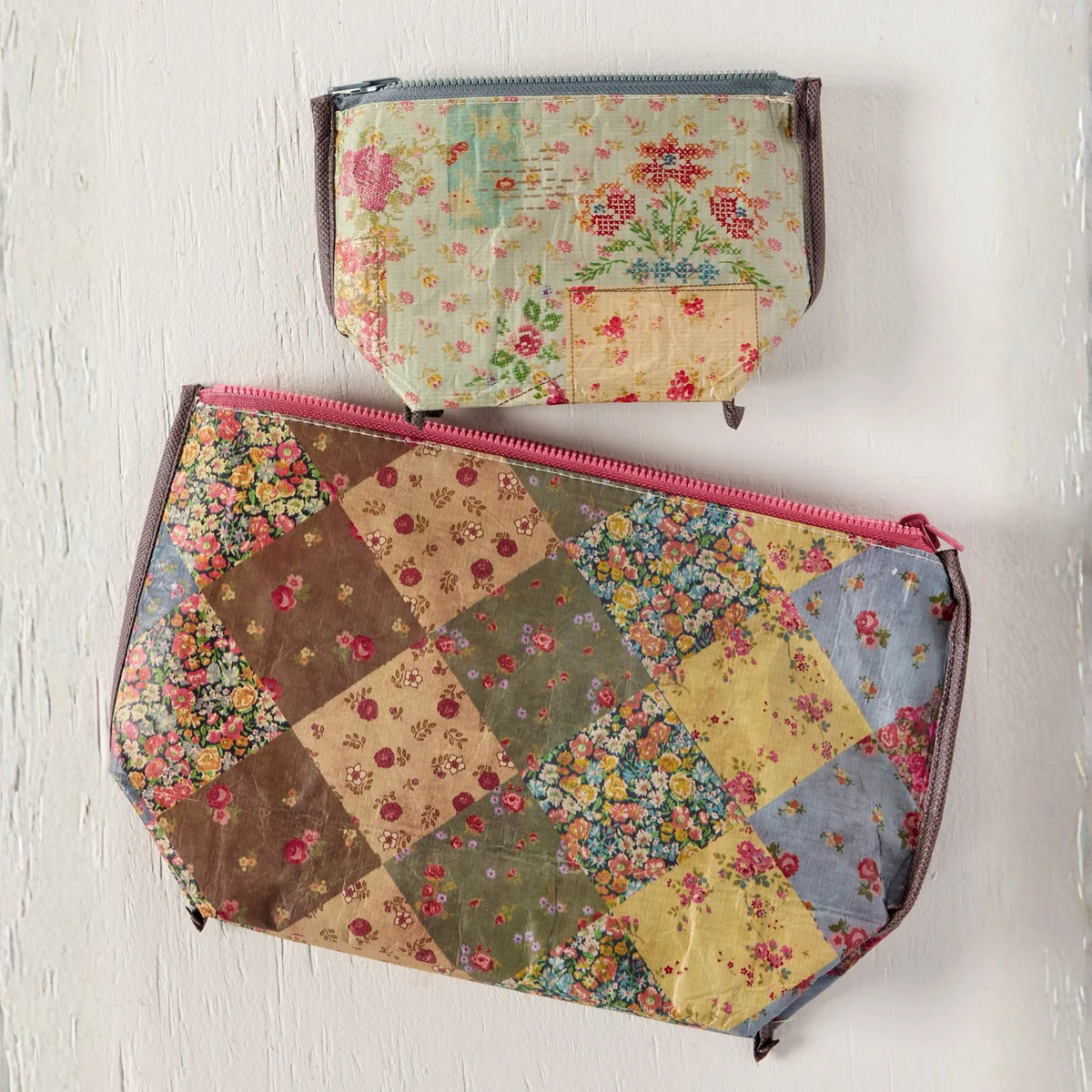 Recycled Reversible Zipper Pouches, Set of 2