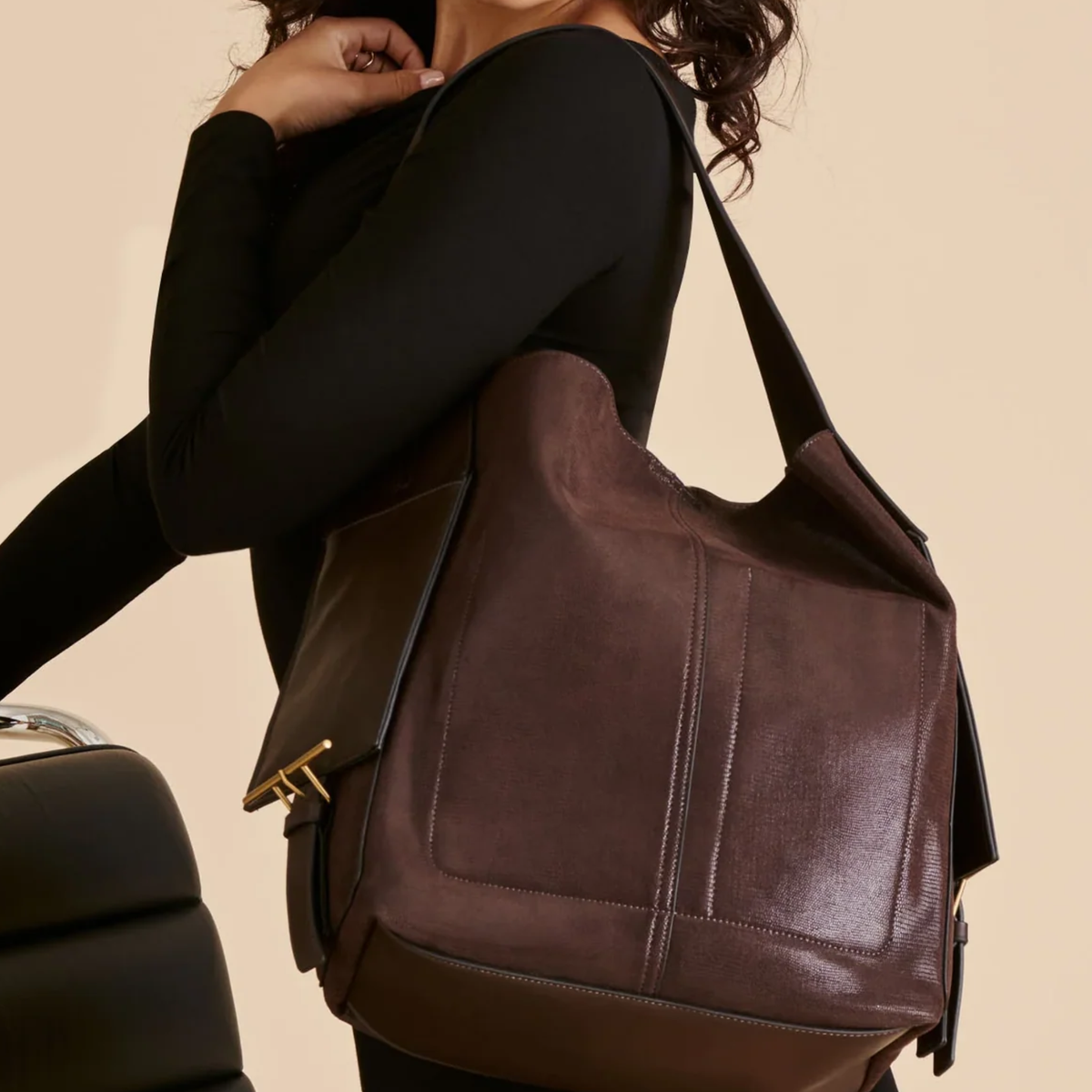 Dolce Vita Arden Large Tote Shoulder Bag in chocolate brown leather, featuring spacious interior and sturdy shoulder straps.