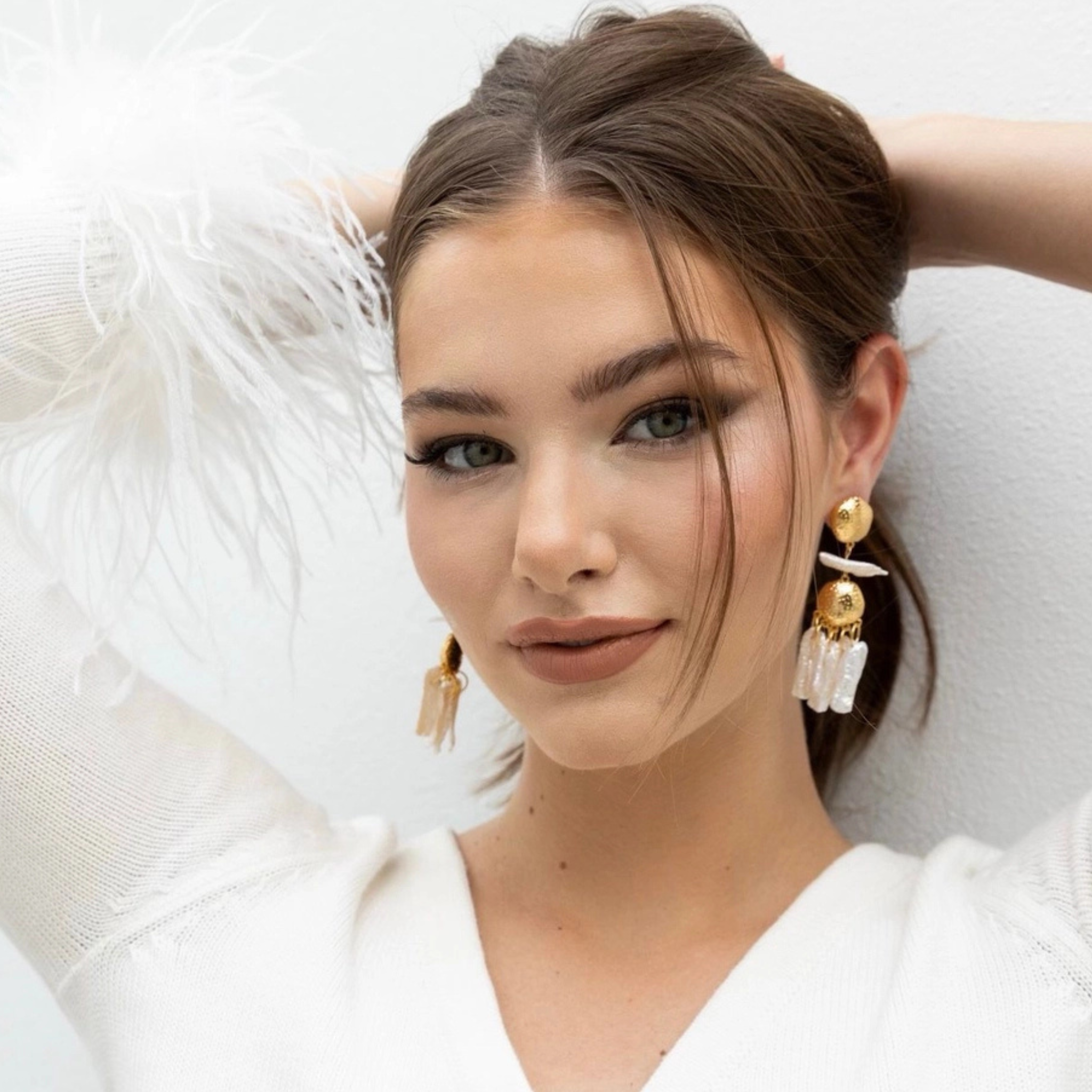 Sahira Jewelry Design Tillie Statement Earring with bold, intricate design, showcasing a stylish and eye-catching accessory.