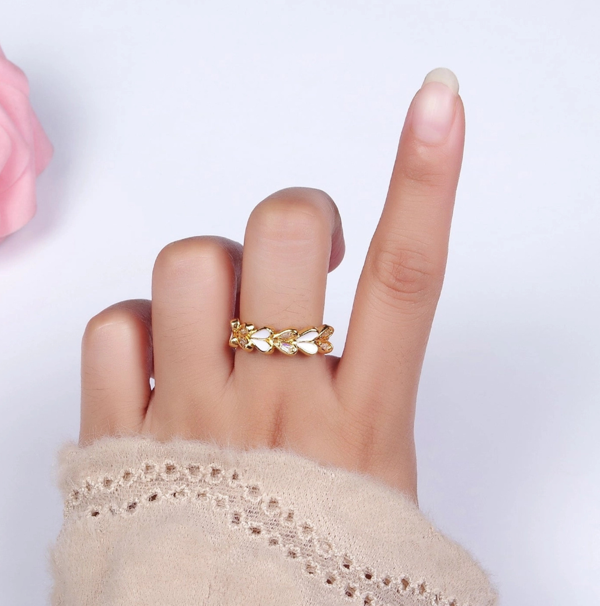 14K gold filled Heart Lined Ring from Private Label, close-up showing the detailed heart outline design on the ring.
