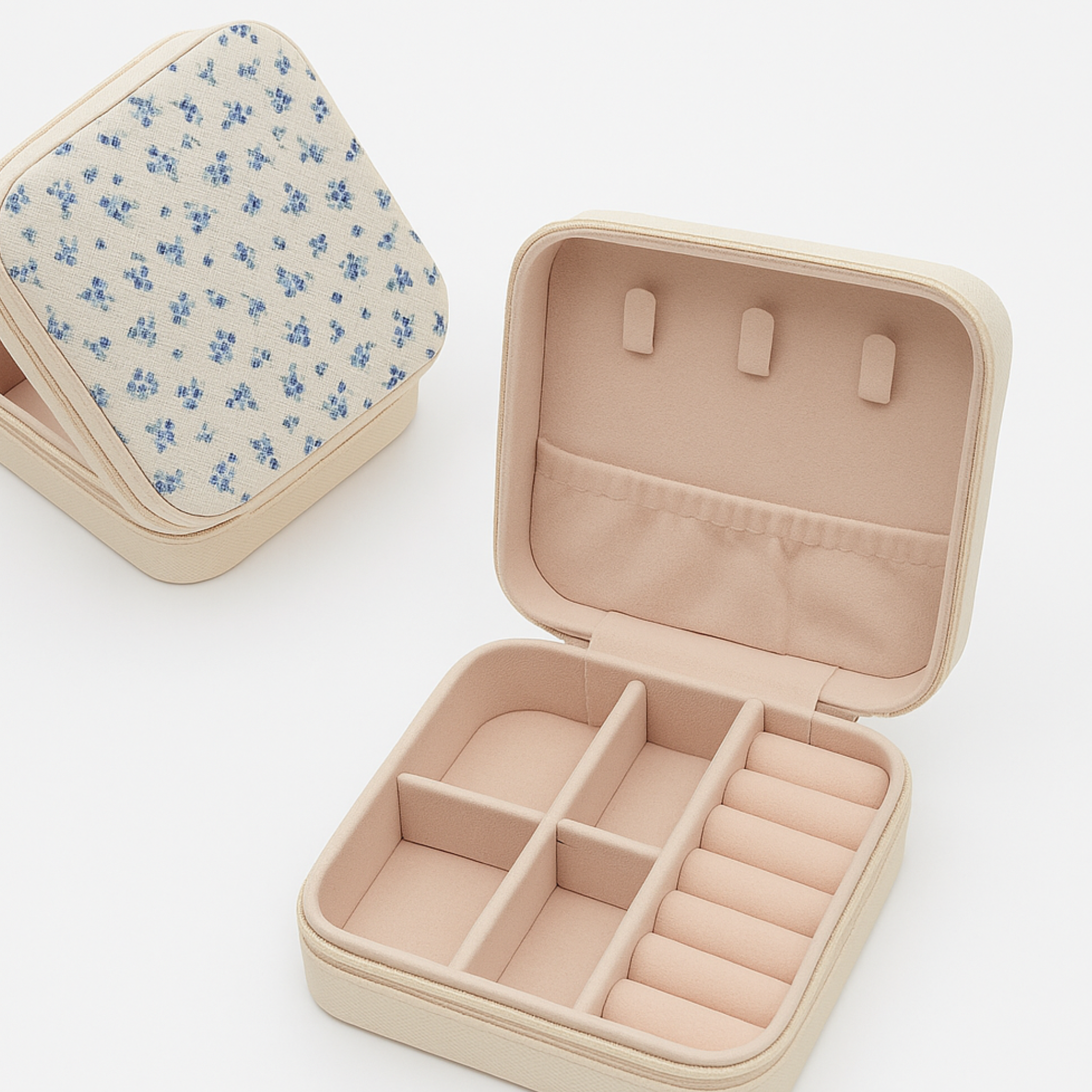 Private label Coquette jewelry organizer travel pouch with compartments for necklaces, rings, and earrings in a compact case.