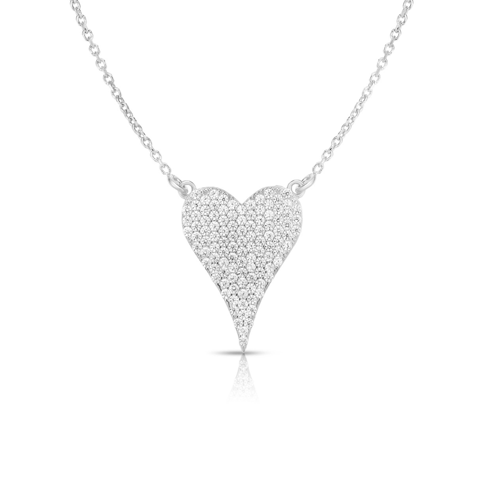 15mm pave heart sterling silver necklace with shimmering stones and a delicate chain, designed by Private label.