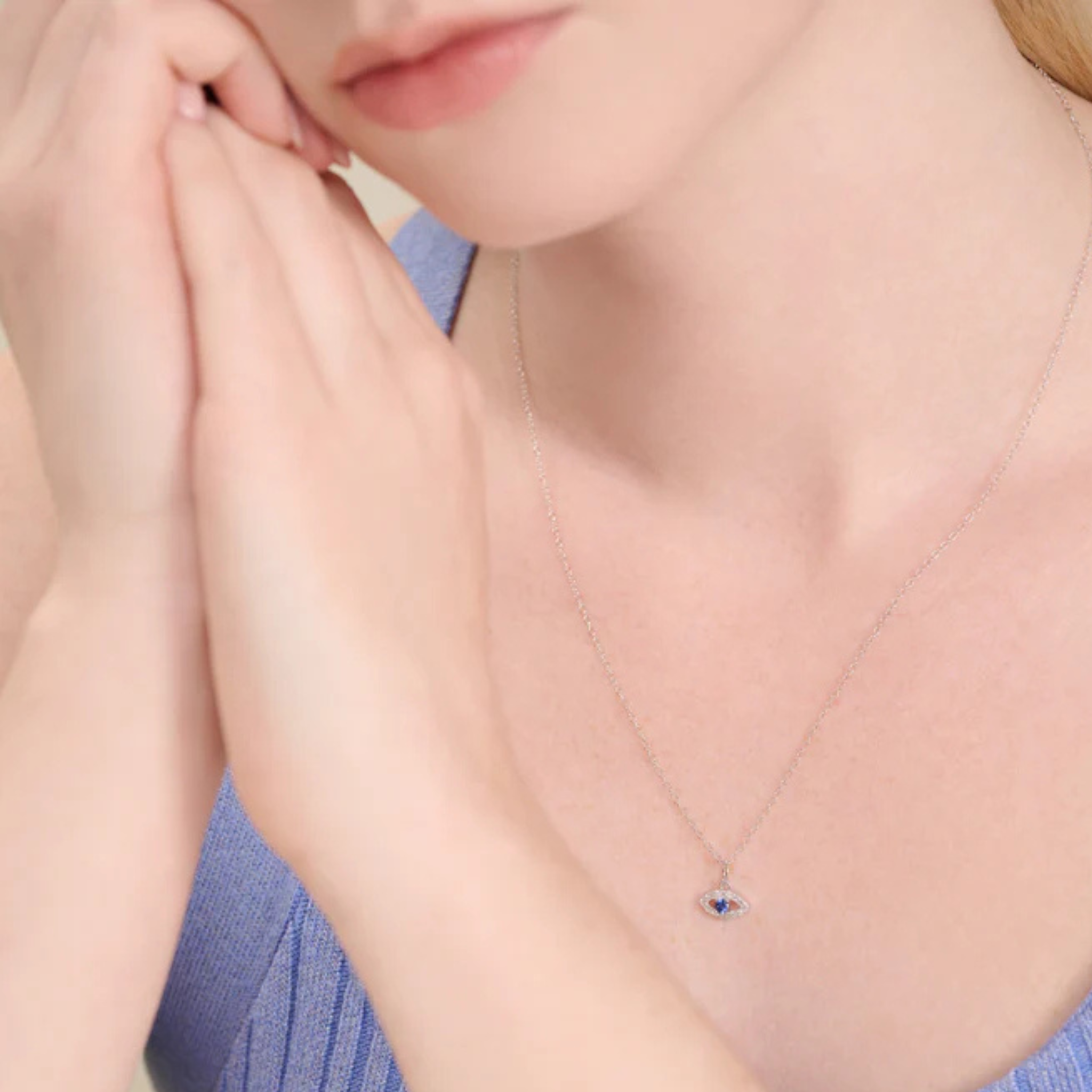 Evil Eye Pendant Necklace in Rhodium Plated Sterling Silver - Let's Bag It