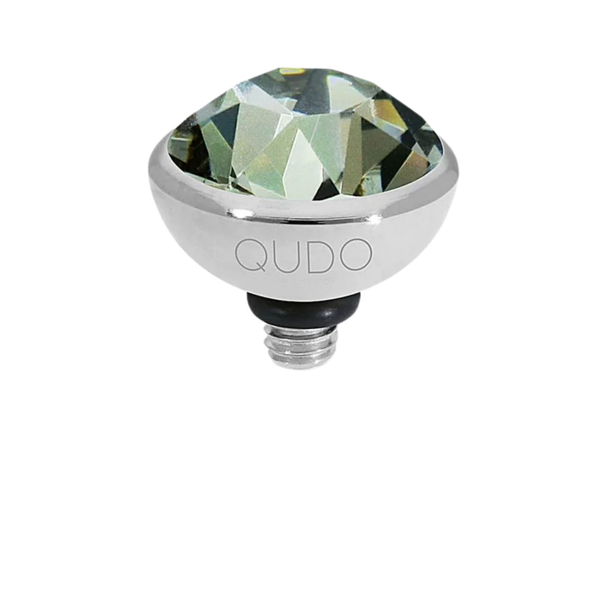 QUDO Black Diamond and Silver Bottone Top 10MM ring featuring a sleek design and sparkling black diamond accent.