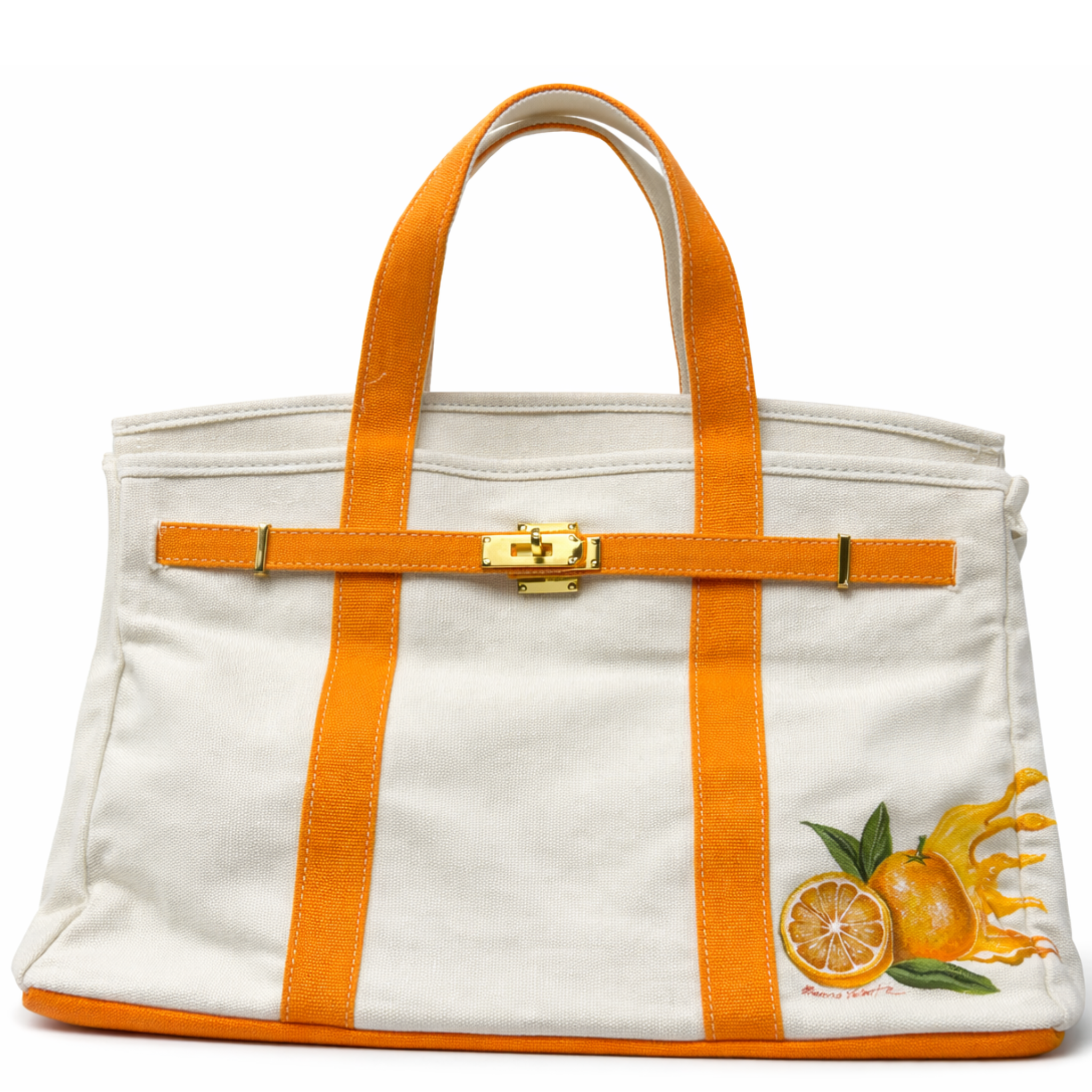 Gianna Valente x Lets Bag It Painted Picnic Tote featuring colorful painted design and sturdy fabric handle.